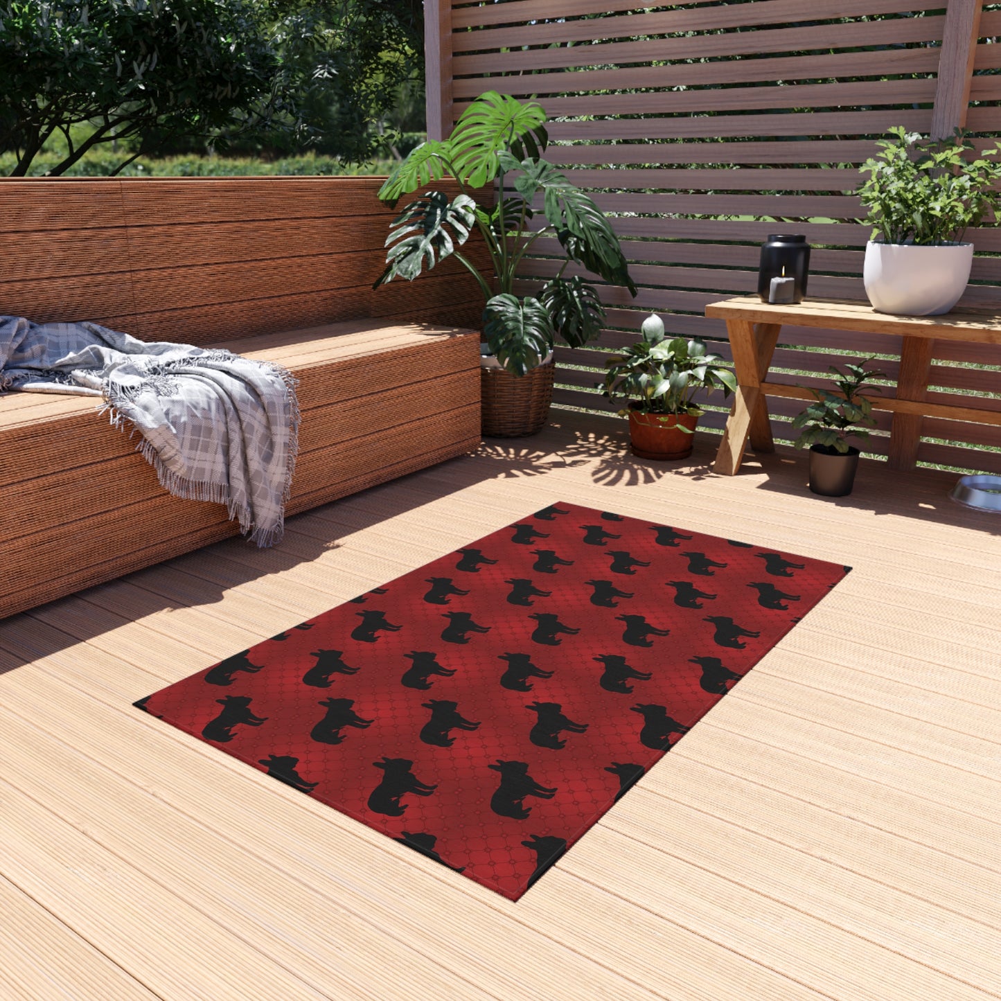 Cozy Outdoor Rug for Patios, Decks, and Picnics, "Bulldog" Design, Soft and Durable Surface for Outdoor Gatherings