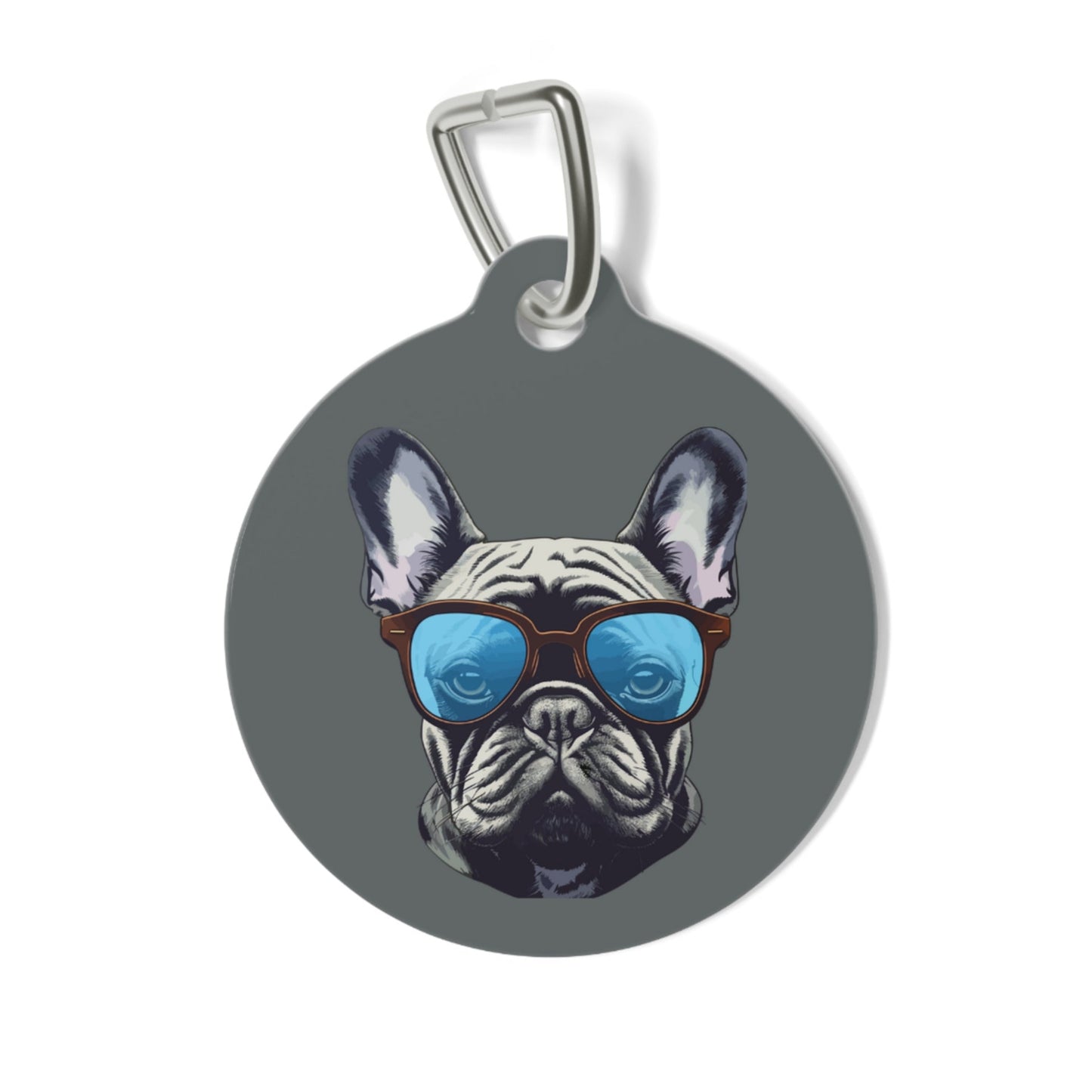 Dog ID Tag, Cool Tag with "Dog in Sunglasses" Design, "Bulldog" Collection, Dog Gifts, Solid Metal ID Tag