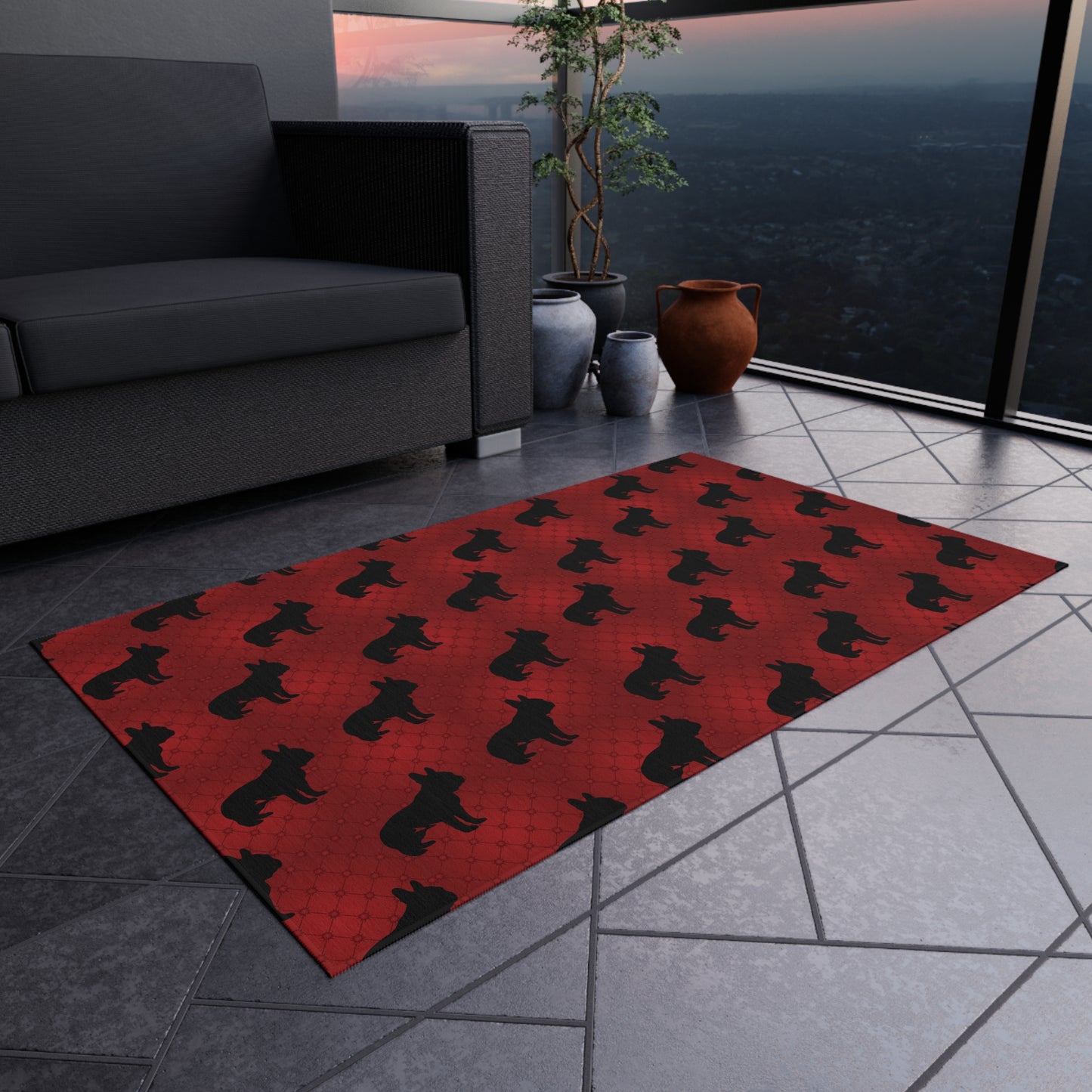 Cozy Outdoor Rug for Patios, Decks, and Picnics, "Bulldog" Design, Soft and Durable Surface for Outdoor Gatherings