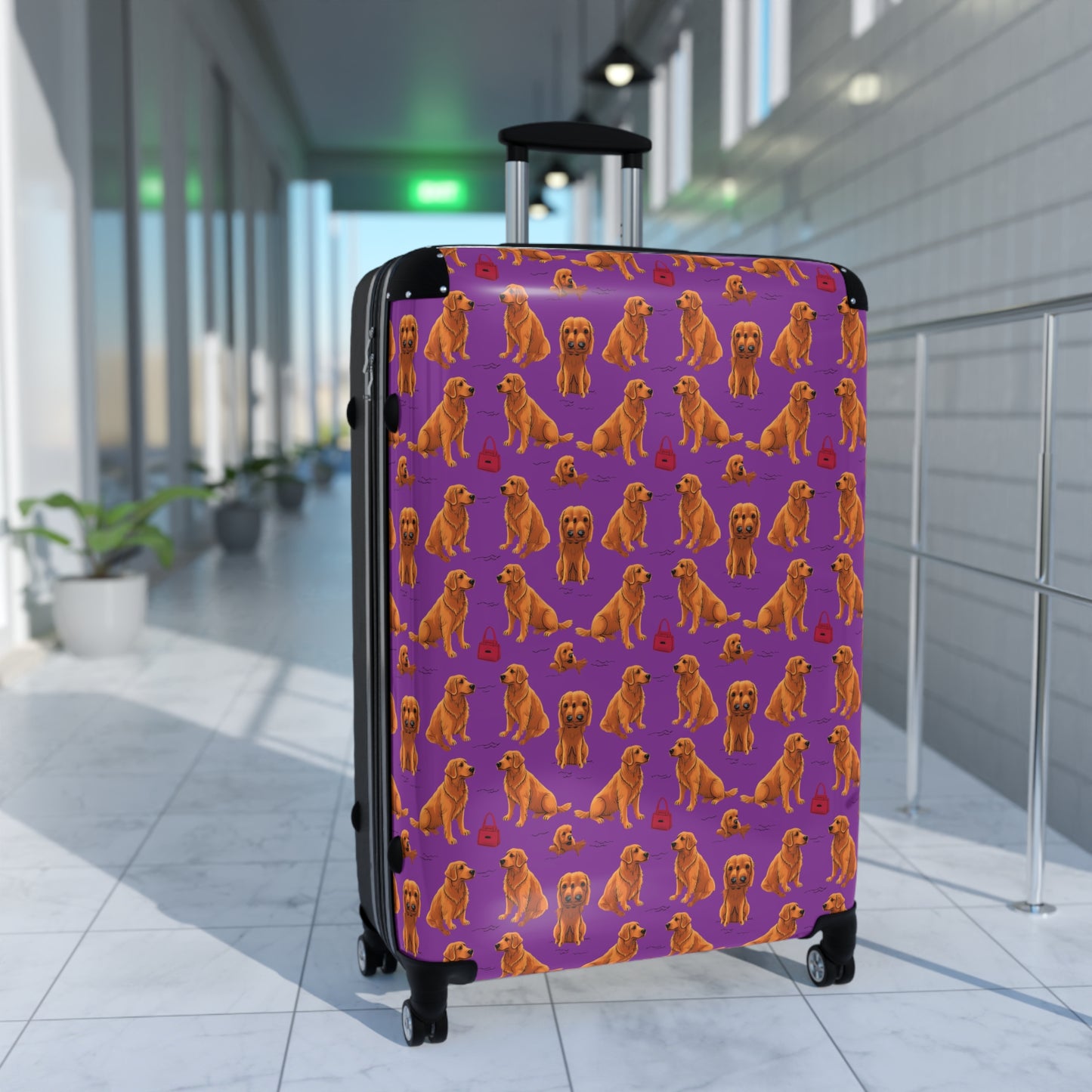 "Golden Retrievel" Pattern Travel Suitcase - Reinforced Lightweight Super Durable, Vacation Essential, Dog Theme Travel Gear