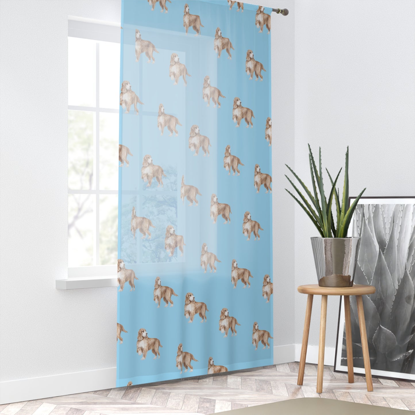 Sheer "Cocker Spaniel" Design Pattern Window Curtain – Perfect for Dog Lovers