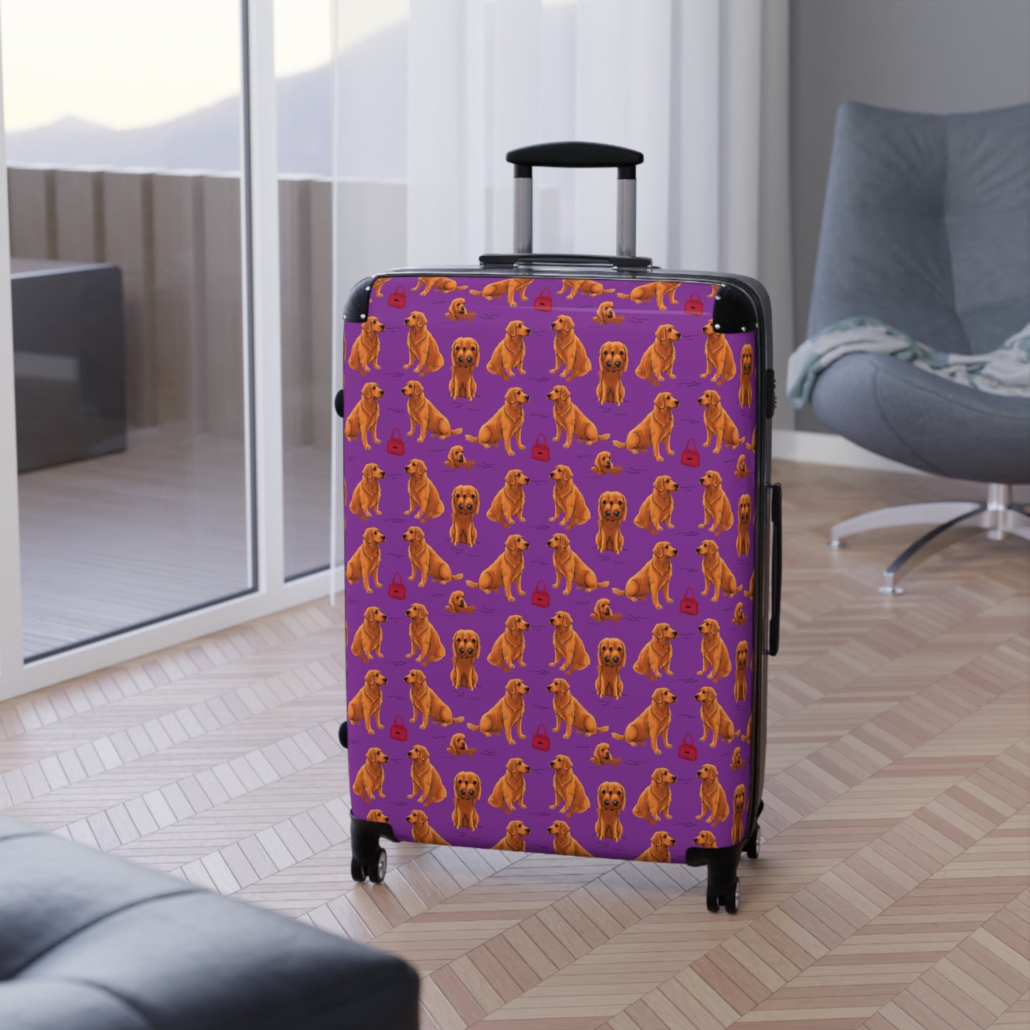 "Golden Retrievel" Pattern Travel Suitcase - Reinforced Lightweight Super Durable, Vacation Essential, Dog Theme Travel Gear