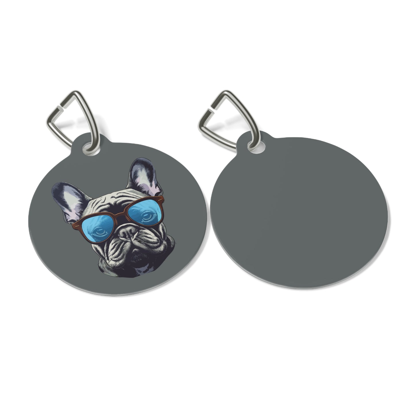 Dog ID Tag, Cool Tag with "Dog in Sunglasses" Design, "Bulldog" Collection, Dog Gifts, Solid Metal ID Tag
