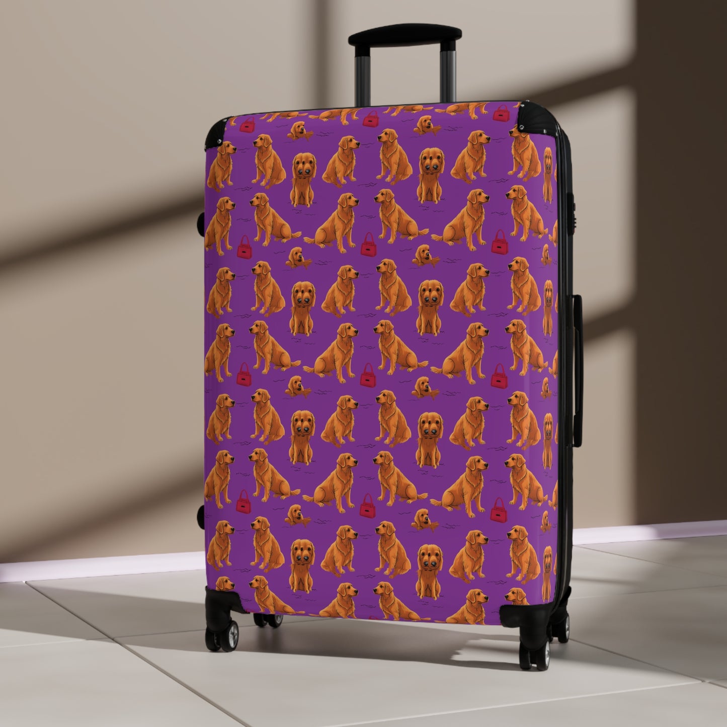 "Golden Retrievel" Pattern Travel Suitcase - Reinforced Lightweight Super Durable, Vacation Essential, Dog Theme Travel Gear