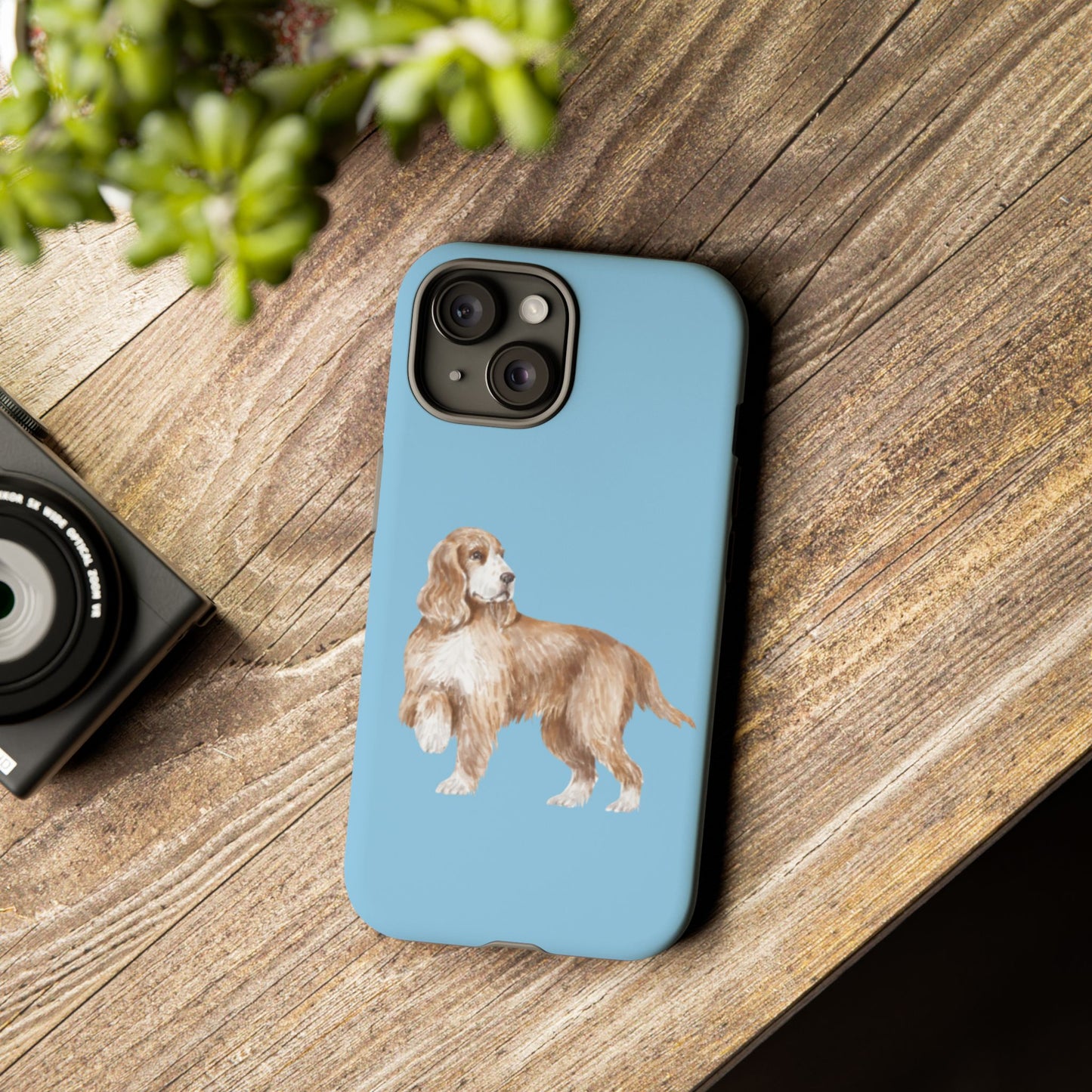 Phone Case Dual Layer "Cocker Spaniel", Durable, Silicon Liner, Custom Pet Case, Cute Dog Phone Cover, Tough Phone Case, Gift for Dog Owners, Blue Dog Design