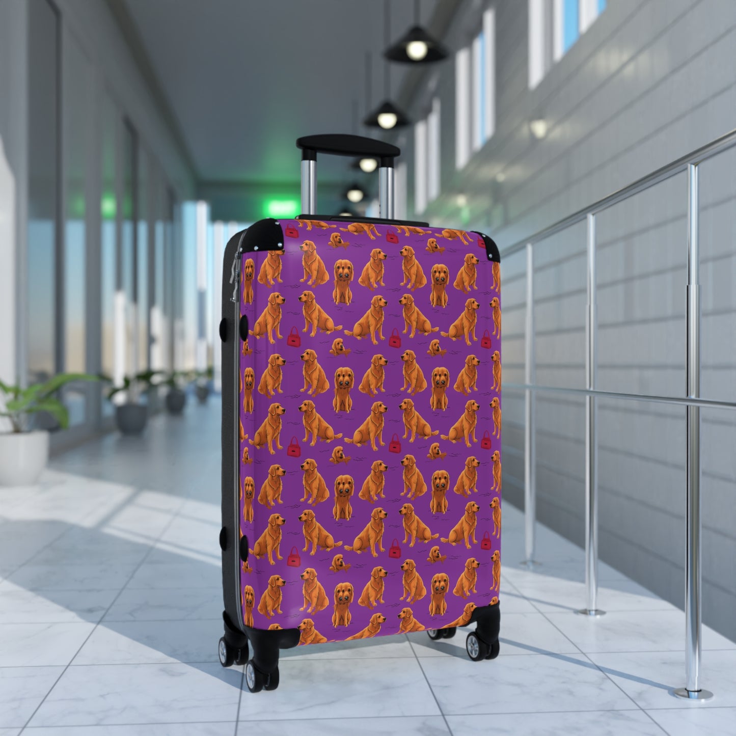 "Golden Retrievel" Pattern Travel Suitcase - Reinforced Lightweight Super Durable, Vacation Essential, Dog Theme Travel Gear