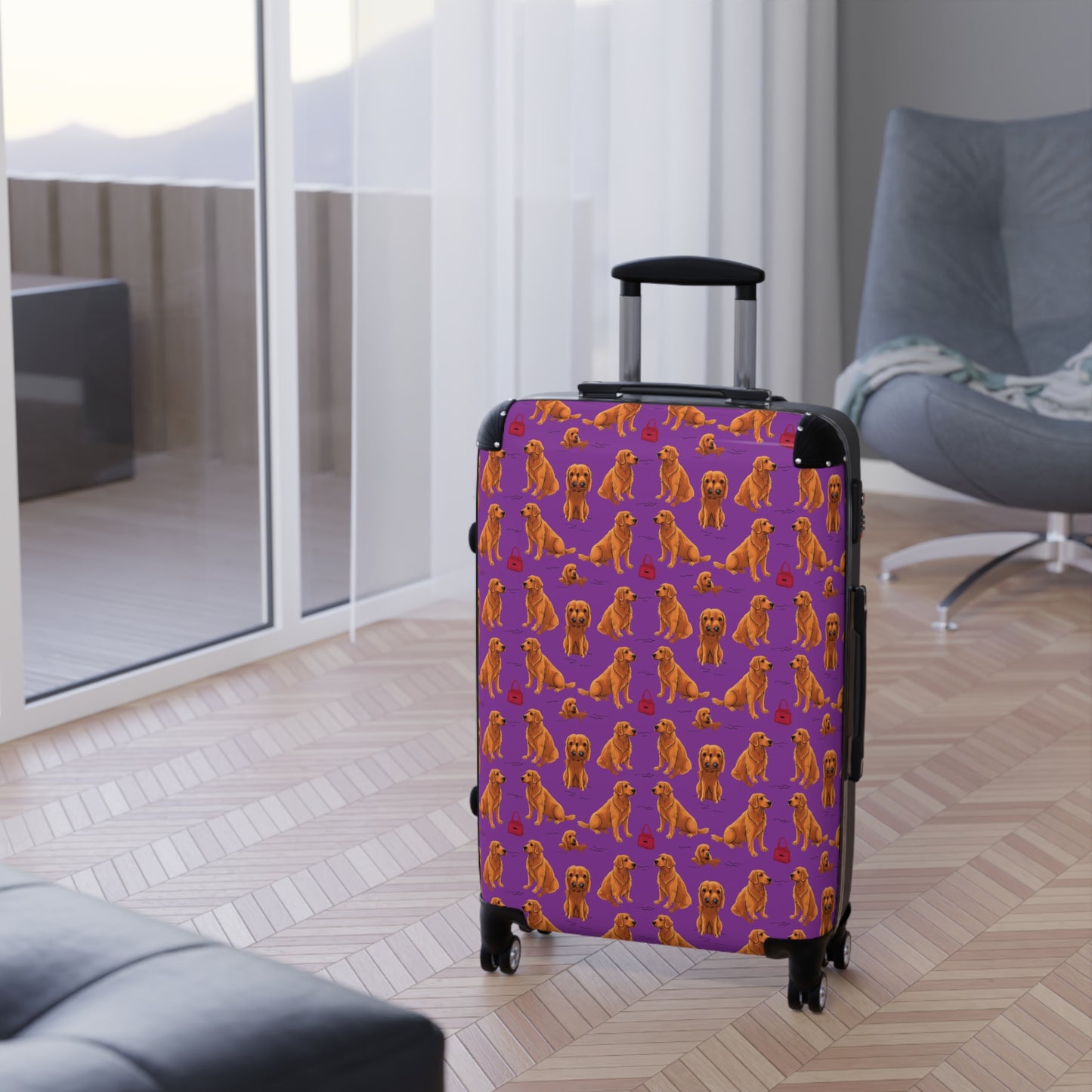 "Golden Retrievel" Pattern Travel Suitcase - Reinforced Lightweight Super Durable, Vacation Essential, Dog Theme Travel Gear
