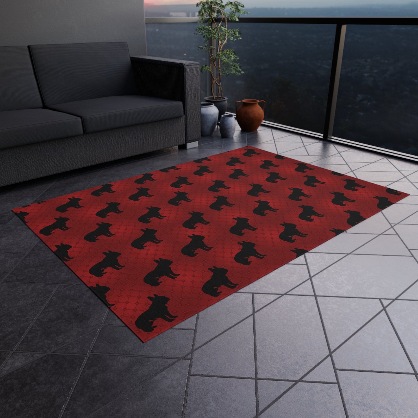 Cozy Outdoor Rug for Patios, Decks, and Picnics, "Bulldog" Design, Soft and Durable Surface for Outdoor Gatherings