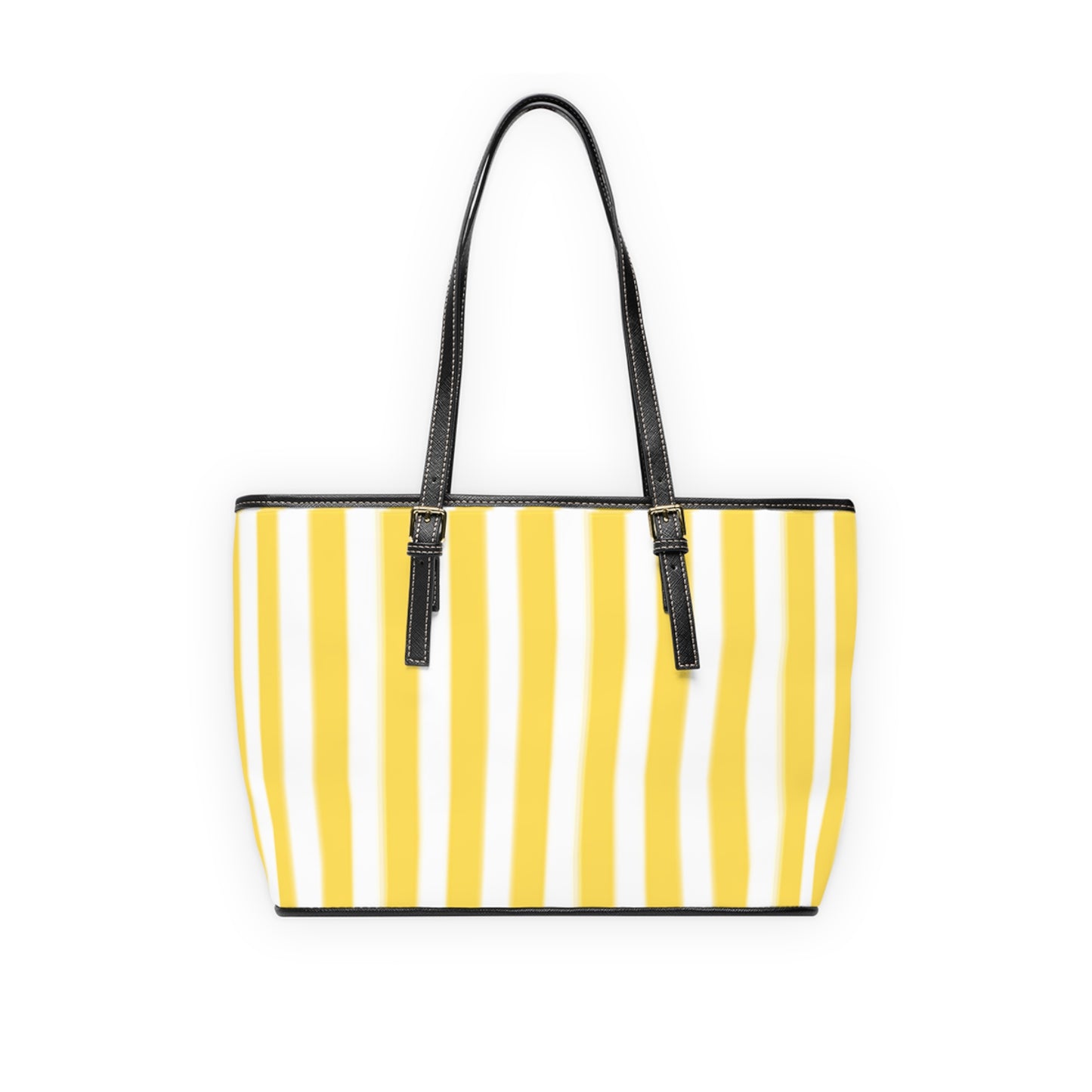 Chic Yellow Striped PU Leather Shoulder Bag - Portofino Beach Tote Bag