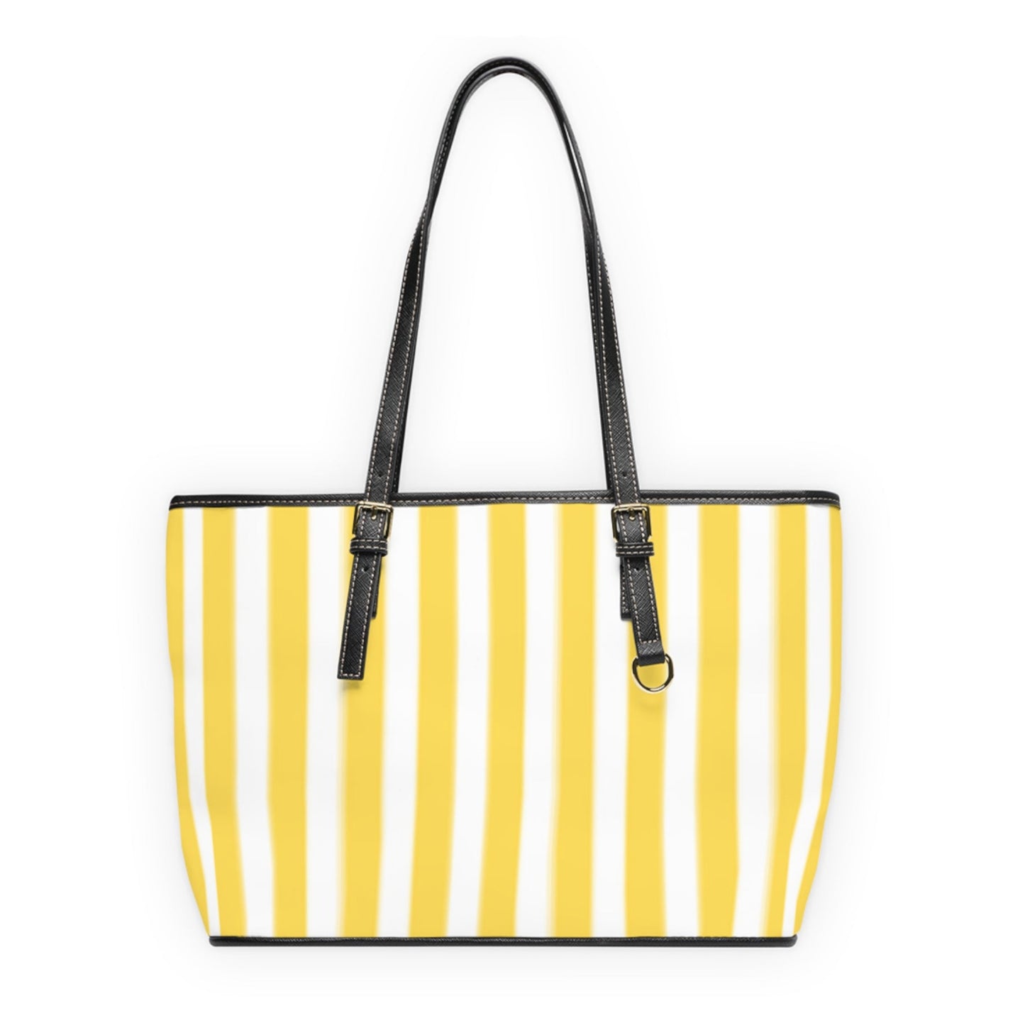 Chic Yellow Striped PU Leather Shoulder Bag - Portofino Beach Tote Bag