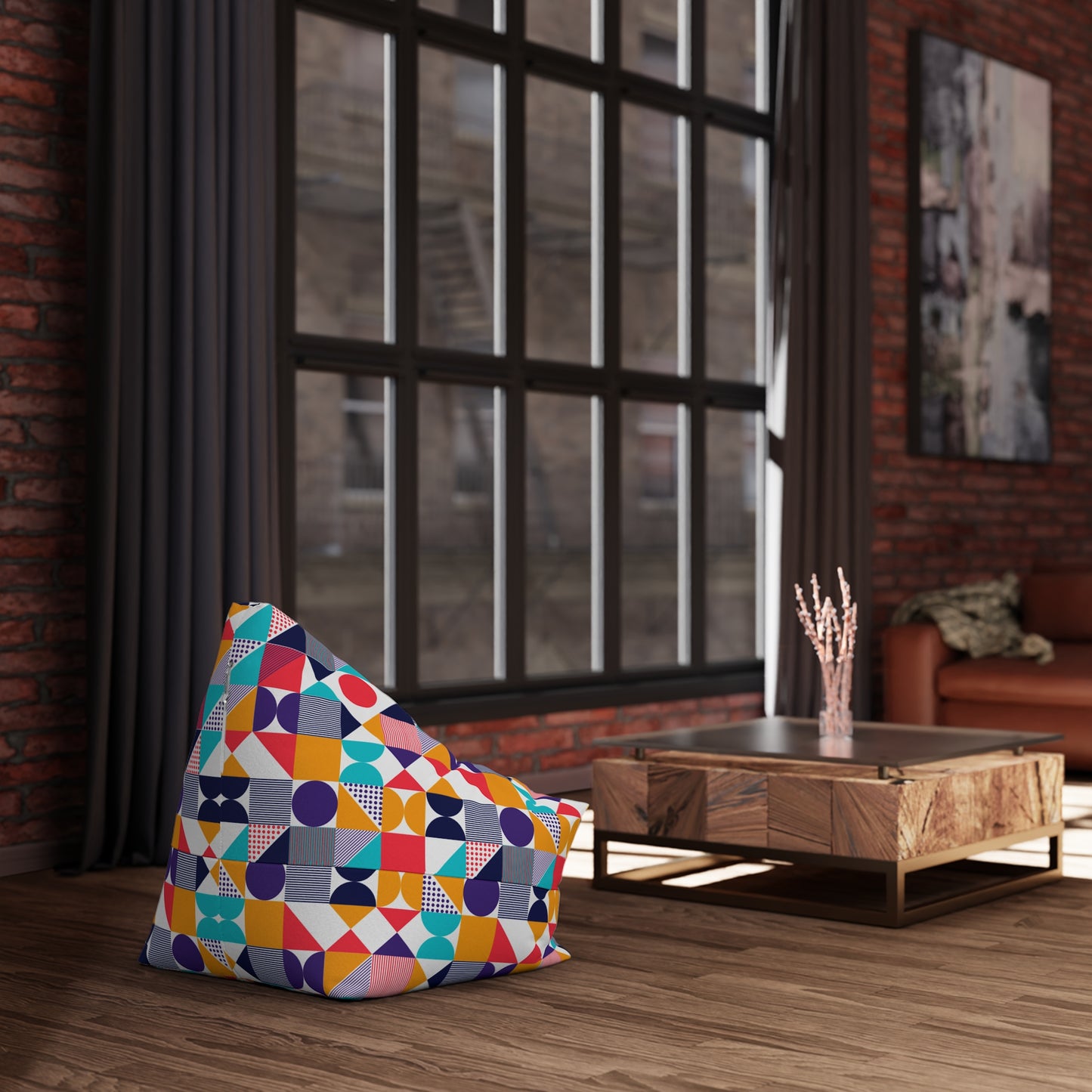 Colorful Geometric Bean Bag Chair Cover - Fun & Cozy Seating for All Ages