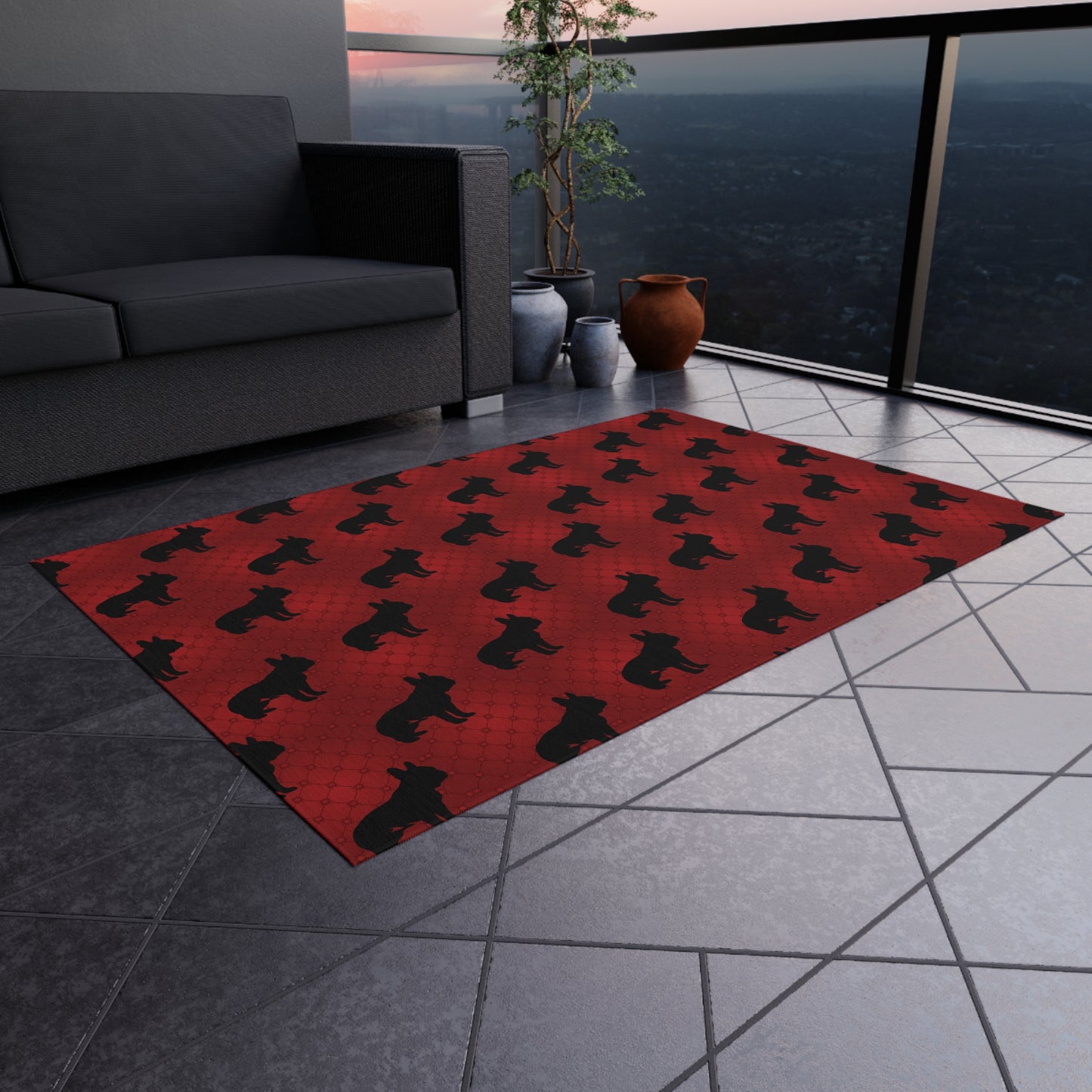 Cozy Outdoor Rug for Patios, Decks, and Picnics, "Bulldog" Design, Soft and Durable Surface for Outdoor Gatherings