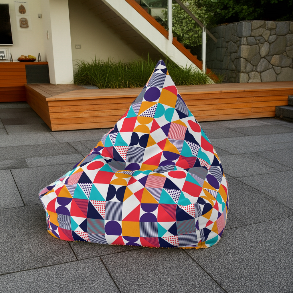 (New) Colorful Geometric Bean Bag Chair Cover - Fun & Cozy Seating for All Ages