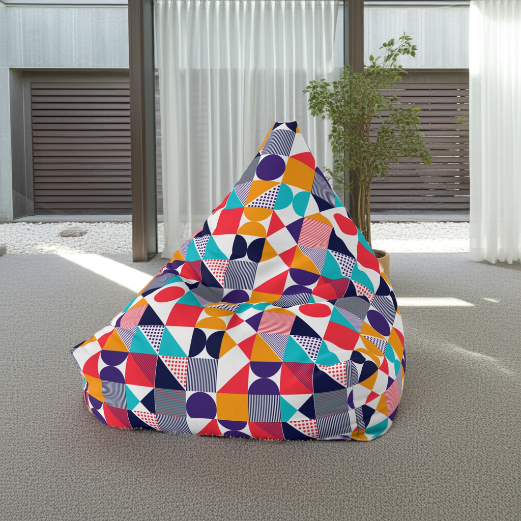 (New) Colorful Geometric Bean Bag Chair Cover - Fun & Cozy Seating for All Ages