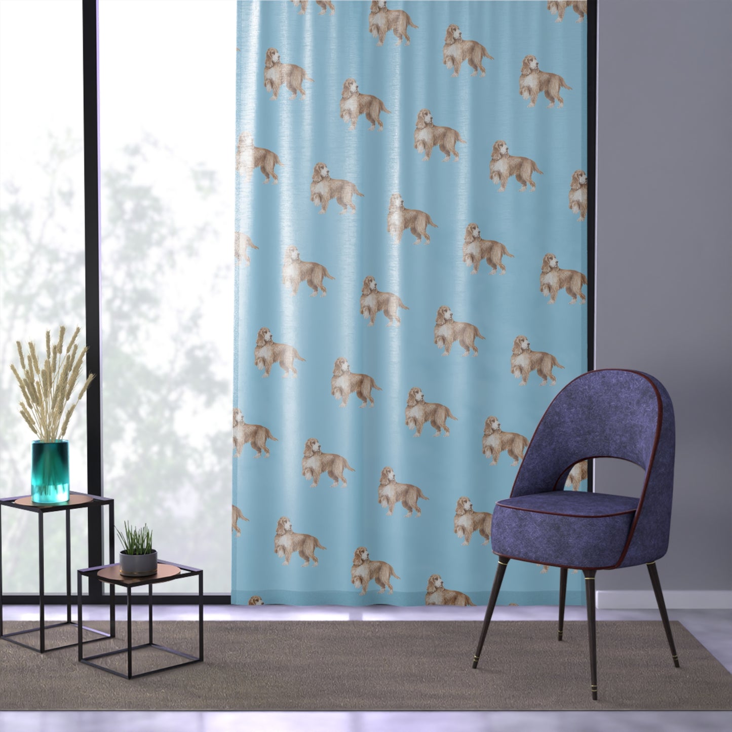 Sheer "Cocker Spaniel" Design Pattern Window Curtain – Perfect for Dog Lovers