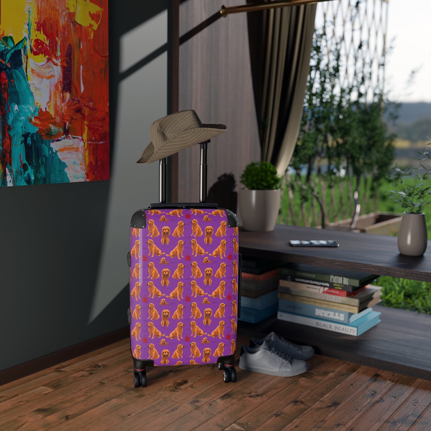"Golden Retrievel" Pattern Travel Suitcase - Reinforced Lightweight Super Durable, Vacation Essential, Dog Theme Travel Gear