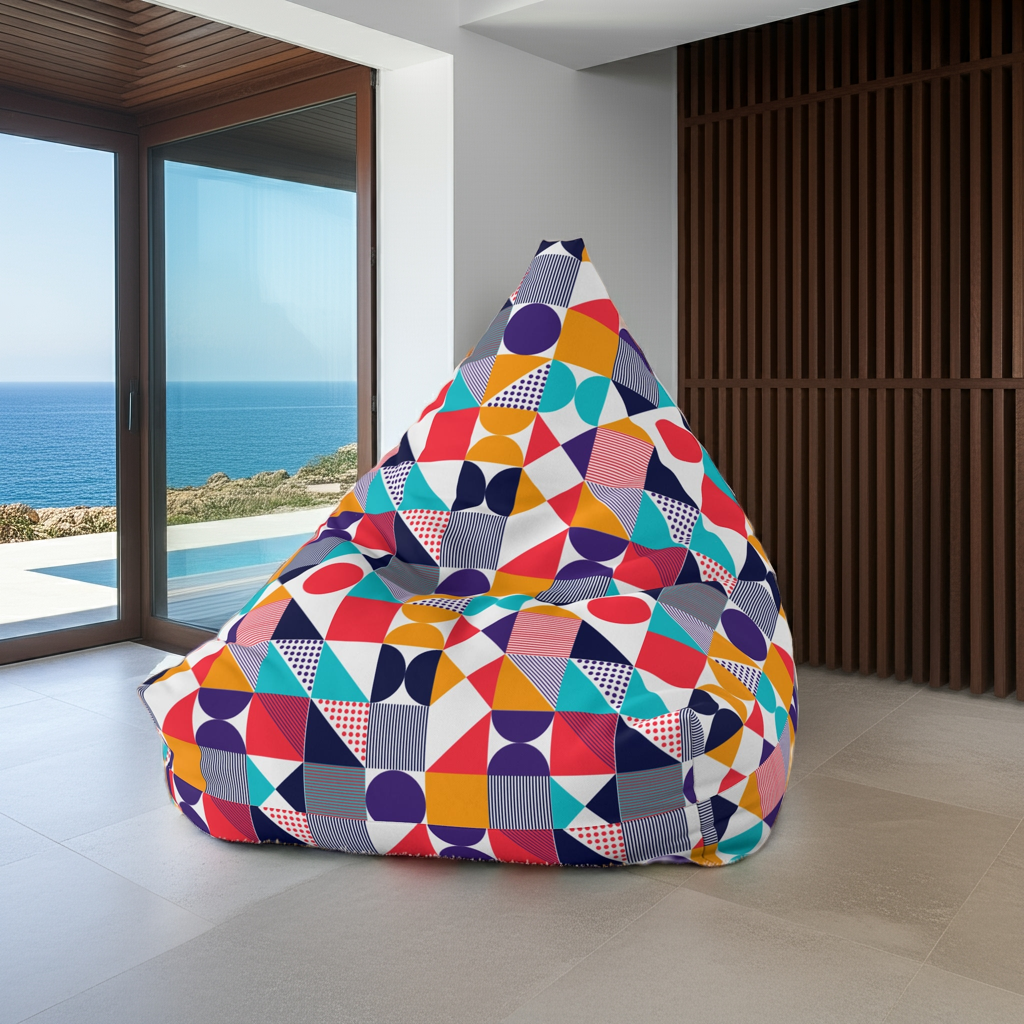 (New) Colorful Geometric Bean Bag Chair Cover - Fun & Cozy Seating for All Ages