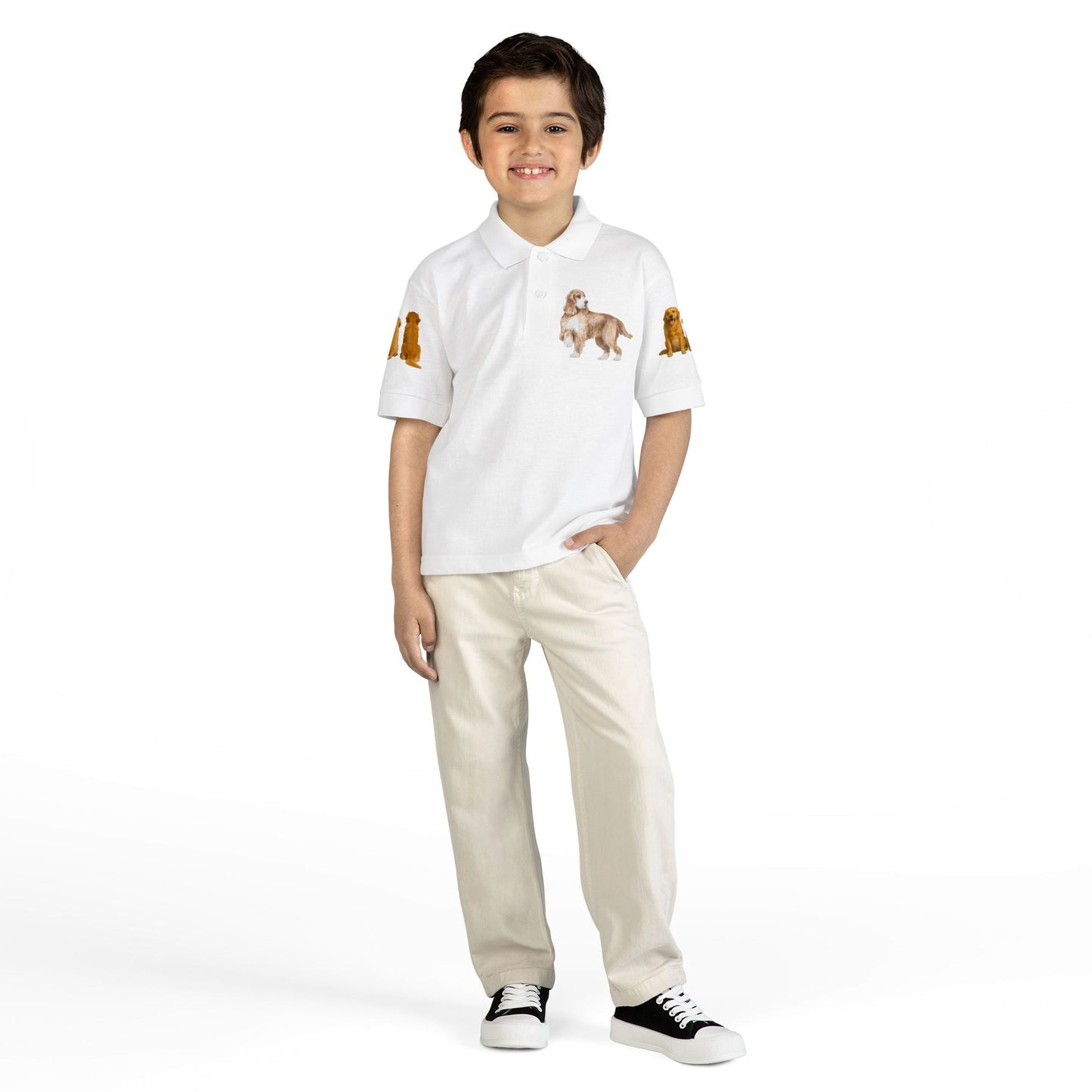 Polo Cotton for Girls and Boys — Golden Retriever Puppy Family Print