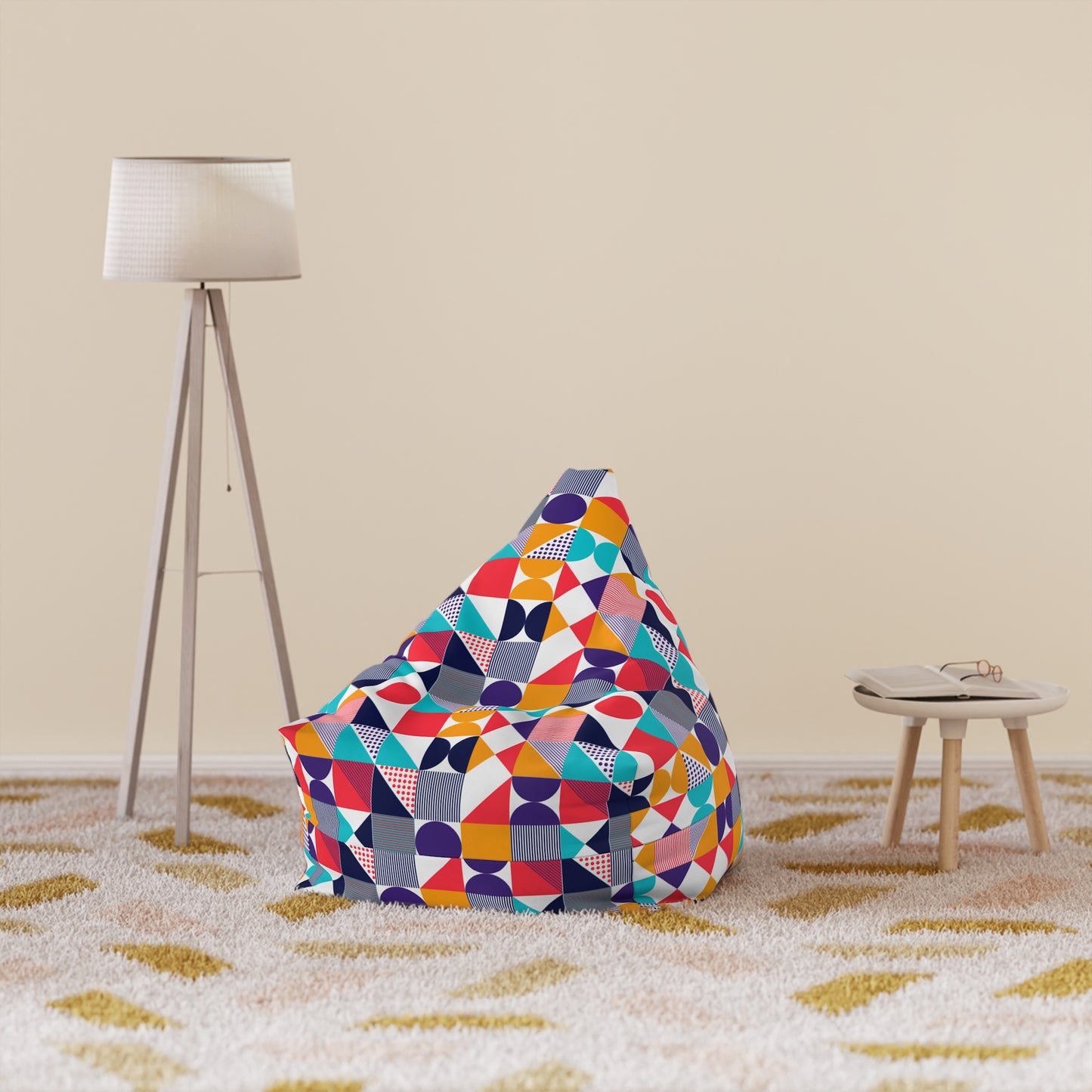 Colorful Geometric Bean Bag Chair Cover - Fun & Cozy Seating for All Ages
