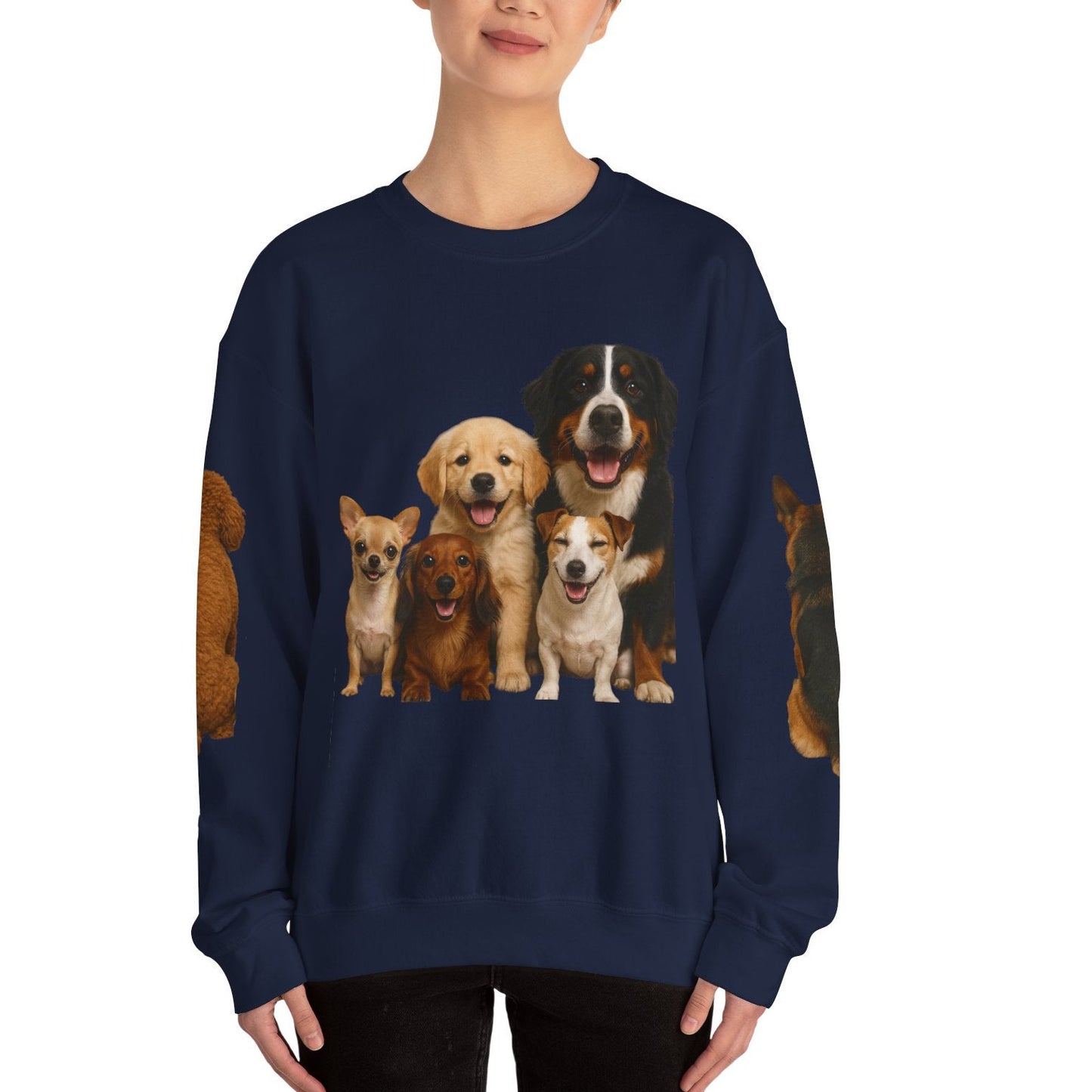 Dog Pack Cotton Crewneck Sweatshirt OEKO-TEX Certified – Cute Puppy Family Print