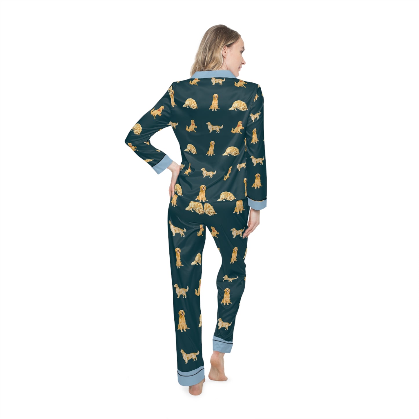 Unisex Satin Pajama Set PJ — Golden Retriever  Lightweight  Travel Sleepwear