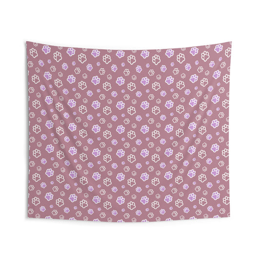 Cute Pink Paw Print Indoor Wall Tapestry