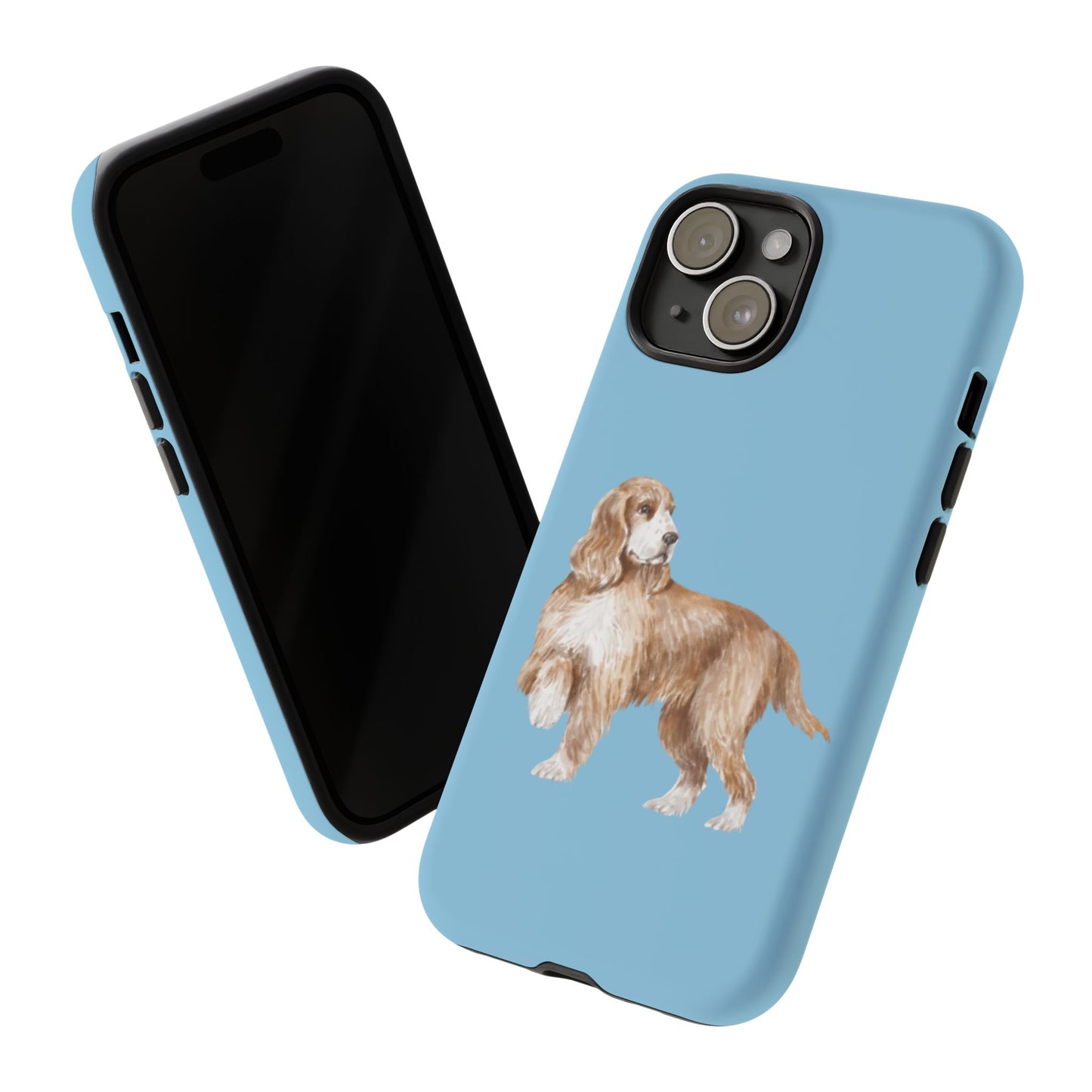 Phone Case Dual Layer "Cocker Spaniel", Durable, Silicon Liner, Custom Pet Case, Cute Dog Phone Cover, Tough Phone Case, Gift for Dog Owners, Blue Dog Design