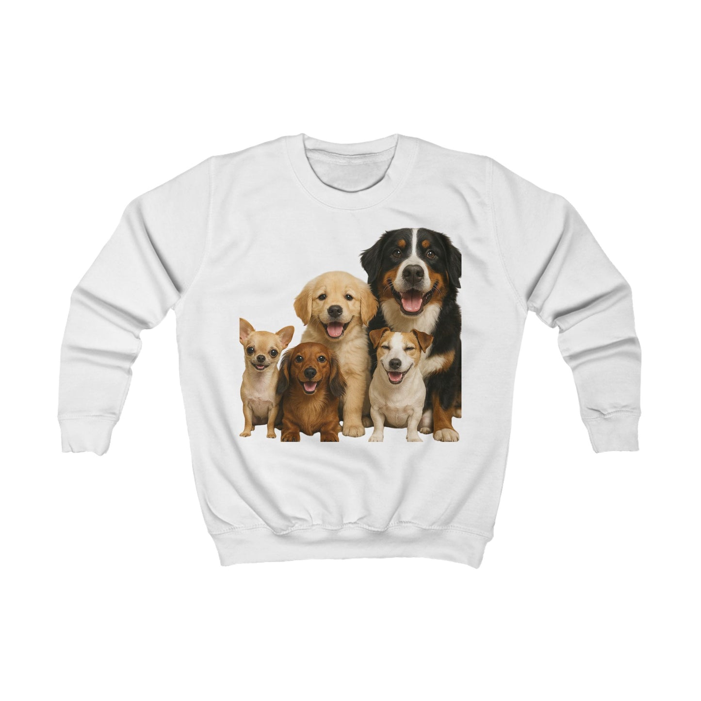 Kids Cotton Sweatshirt - Cute Puppy Pack Graphic Crewneck (Front & Back Dog Design)