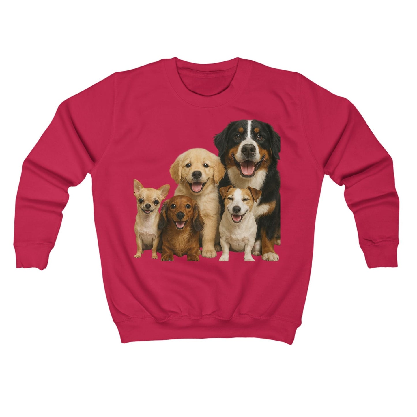 Kids Cotton Sweatshirt - Cute Puppy Pack Graphic Crewneck (Front & Back Dog Design)
