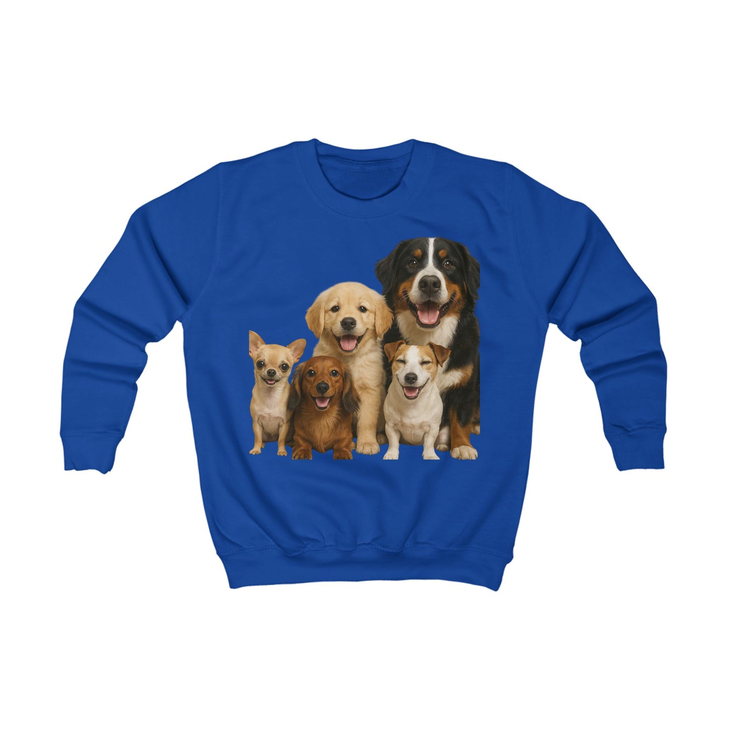 Kids Cotton Sweatshirt - Cute Puppy Pack Graphic Crewneck (Front & Back Dog Design)