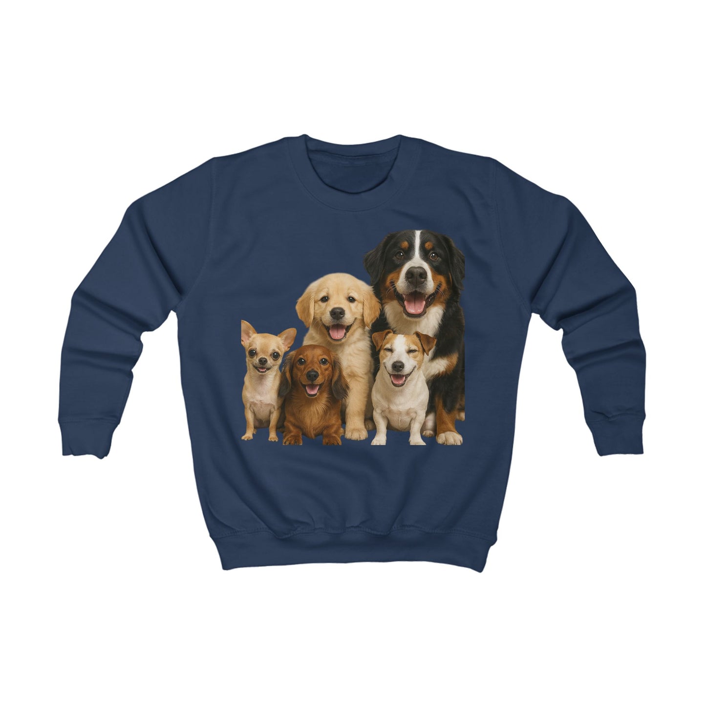 Kids Cotton Sweatshirt - Cute Puppy Pack Graphic Crewneck (Front & Back Dog Design)