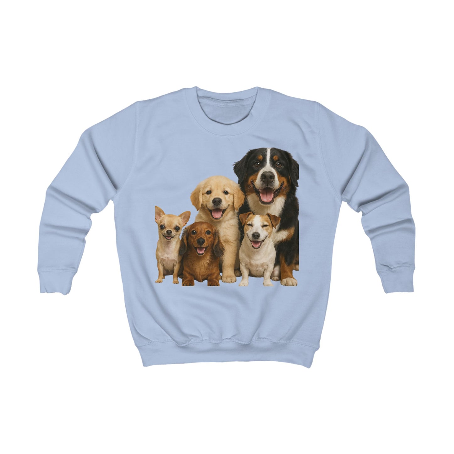 Kids Cotton Sweatshirt - Cute Puppy Pack Graphic Crewneck (Front & Back Dog Design)