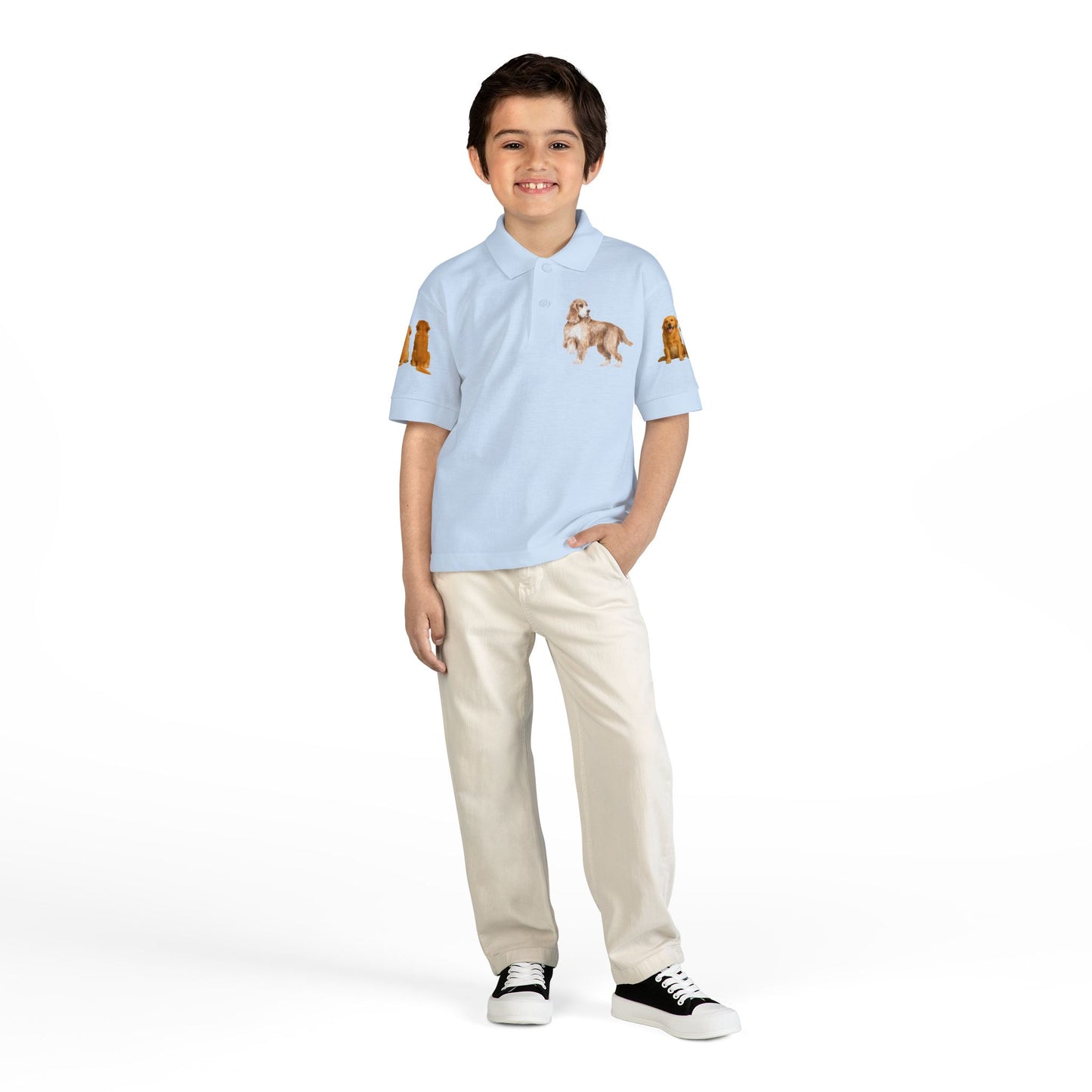 Polo Cotton for Girls and Boys — Golden Retriever Puppy Family Print