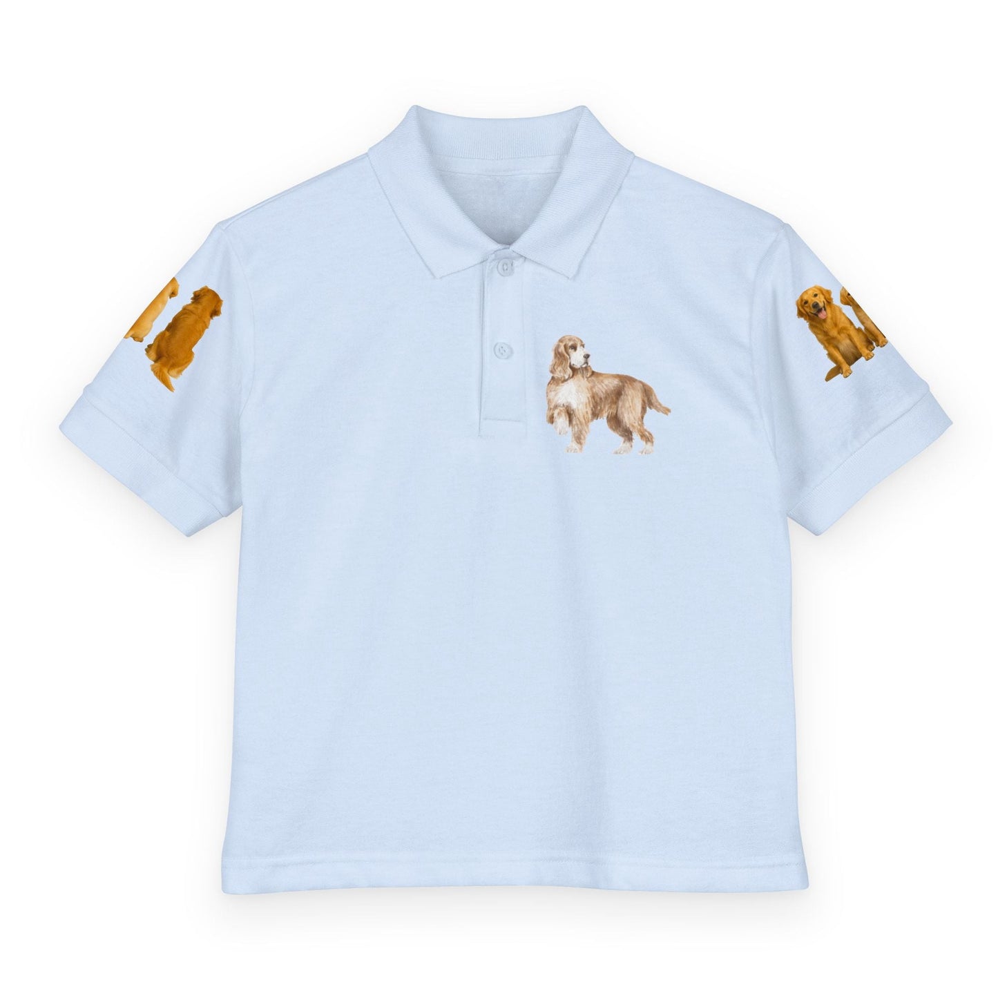 Polo Cotton for Girls and Boys — Golden Retriever Puppy Family Print