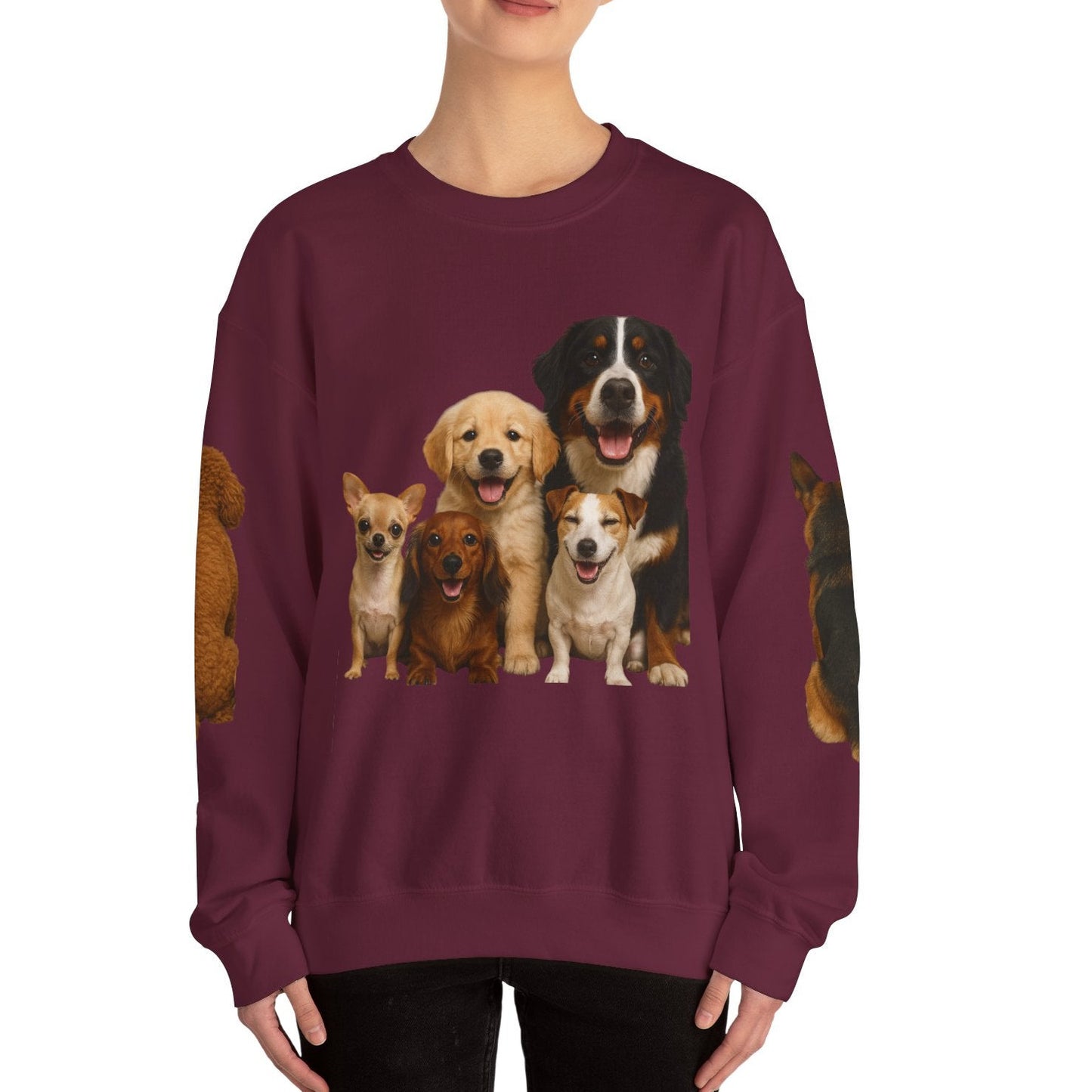 Dog Pack Cotton Crewneck Sweatshirt OEKO-TEX Certified – Cute Puppy Family Print