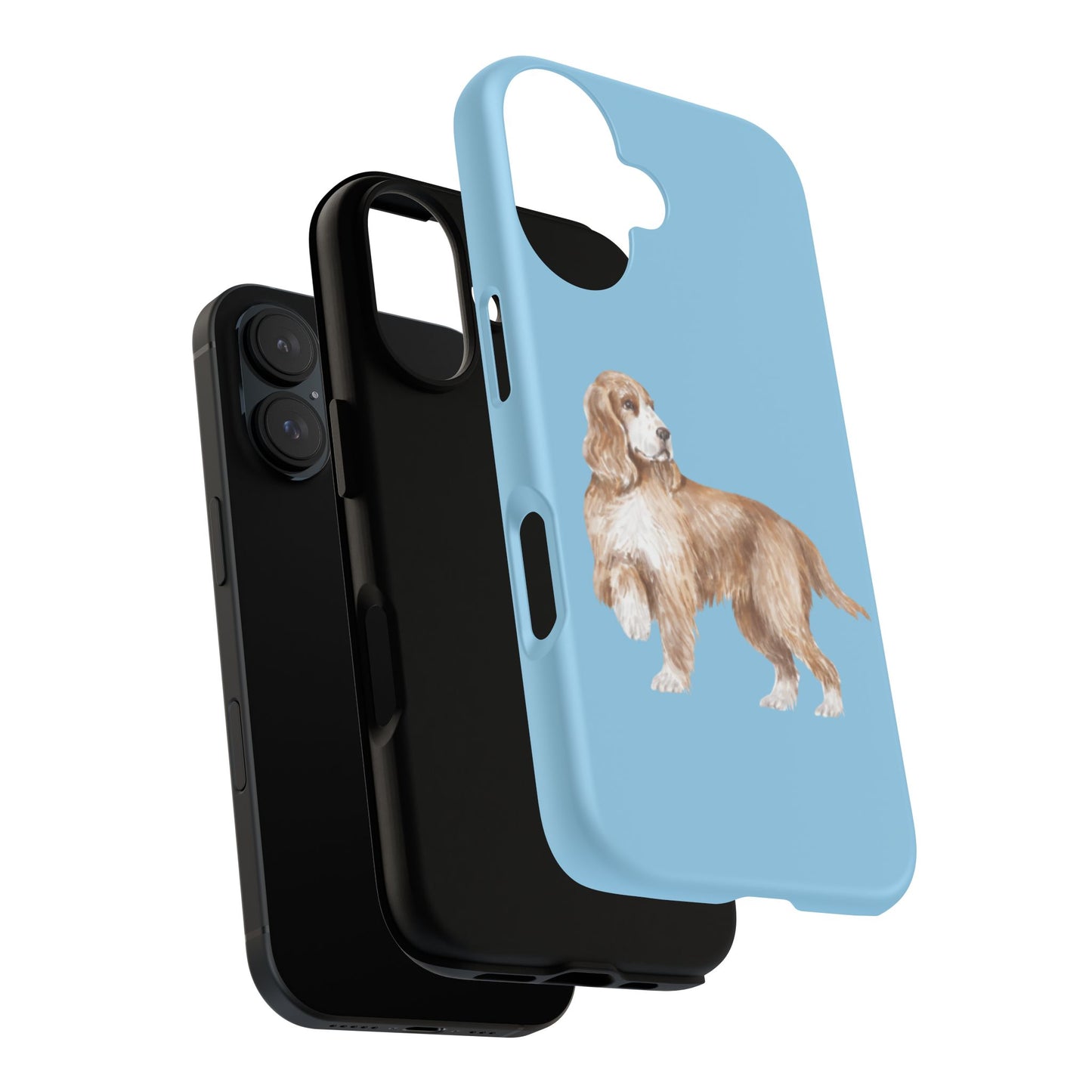 Phone Case Dual Layer "Cocker Spaniel", Durable, Silicon Liner, Custom Pet Case, Cute Dog Phone Cover, Tough Phone Case, Gift for Dog Owners, Blue Dog Design