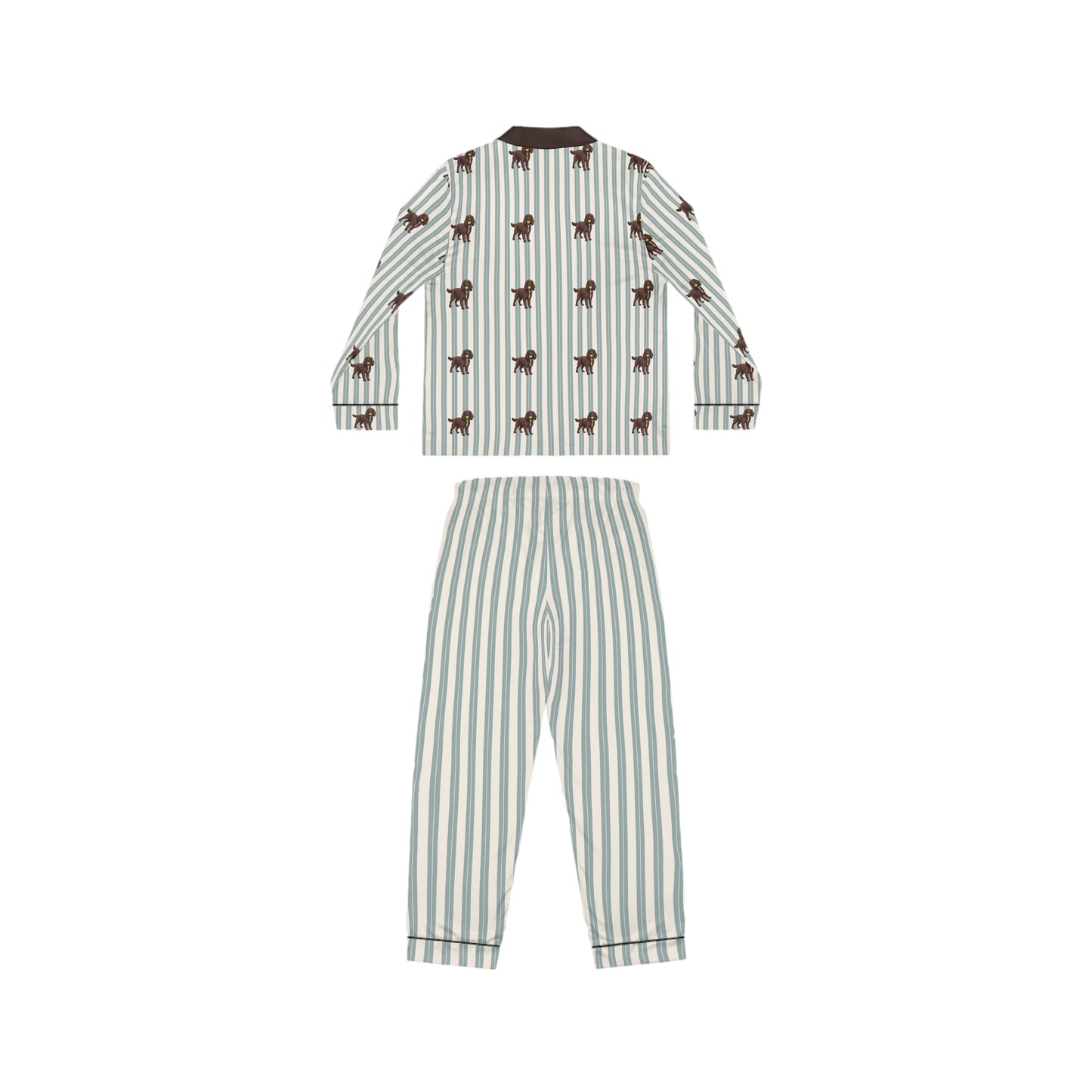 Satin Unisex Pajama Set — Striped Sleepwear with Tiny Dog Print - Lightweigh Travel Sleepwear
