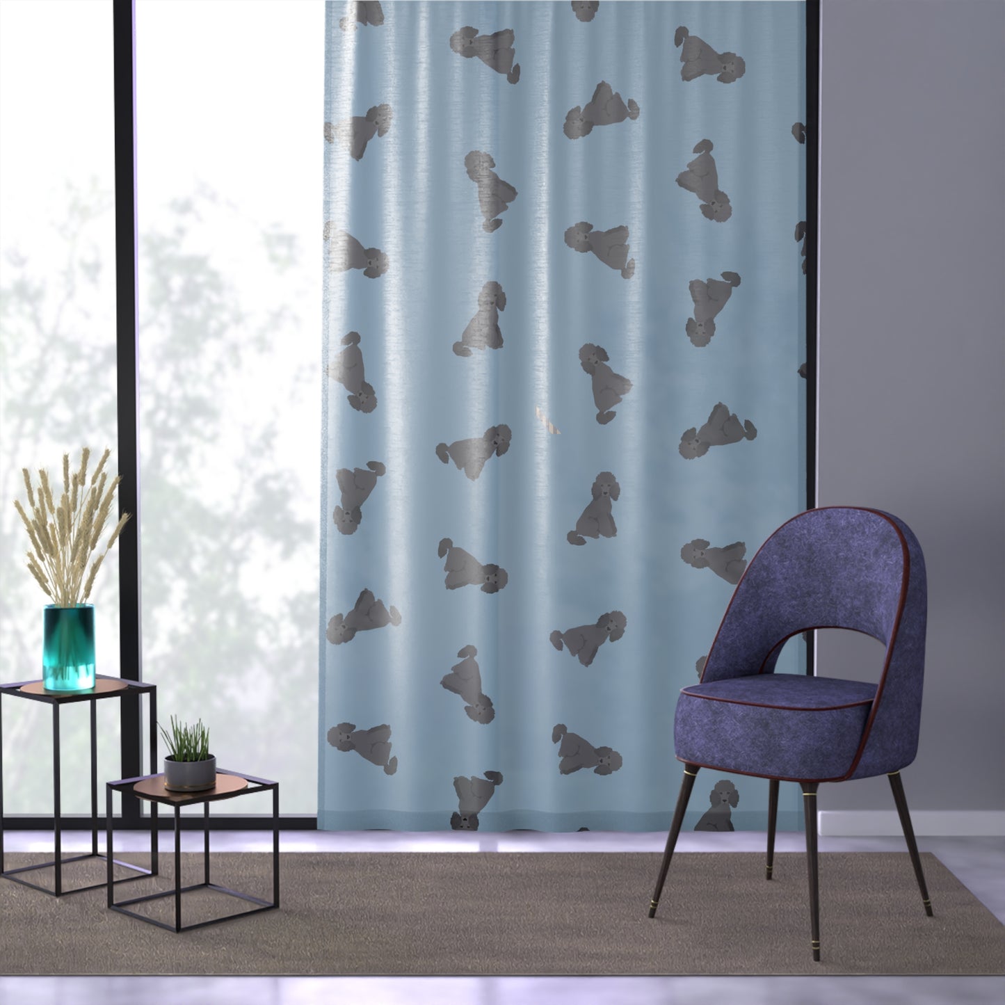 Window Curtain — Blue Puppy Pattern Sheer Curtain for Nursery & Kids’ Room