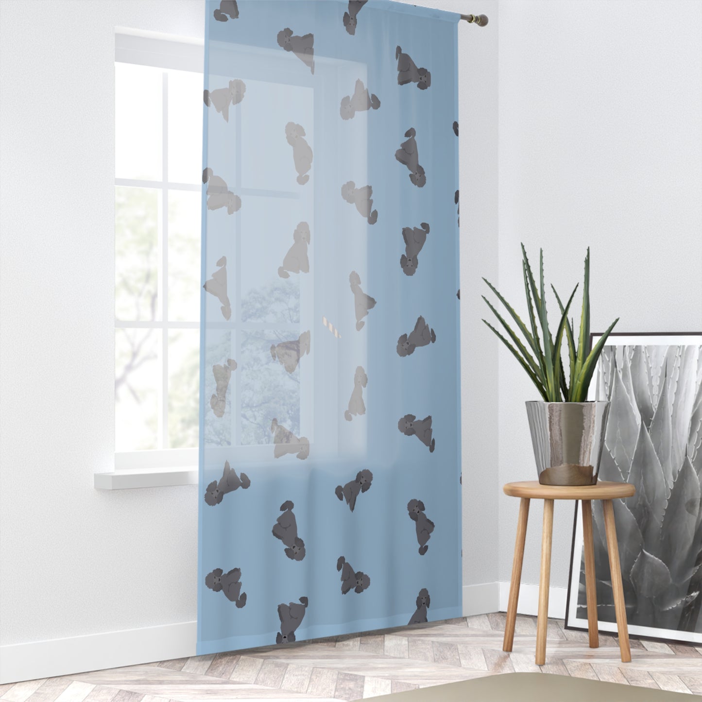 Window Curtain — Blue Puppy Pattern Sheer Curtain for Nursery & Kids’ Room