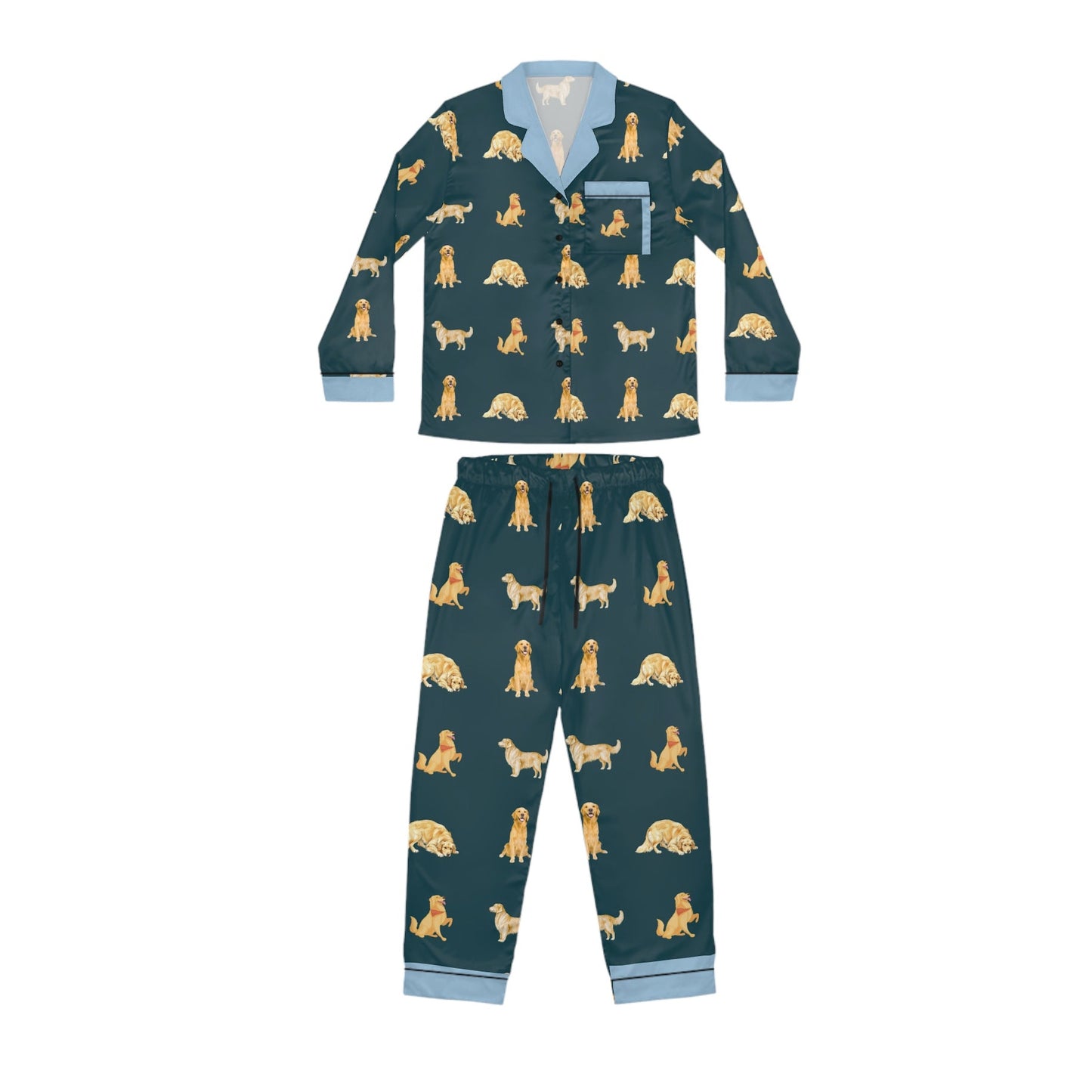 Unisex Satin Pajama Set PJ — Golden Retriever  Lightweight  Travel Sleepwear