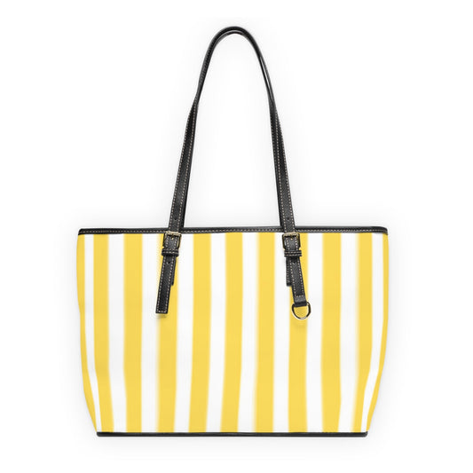 Chic Yellow Striped PU Leather Shoulder Bag - Portofino Beach Tote Bag