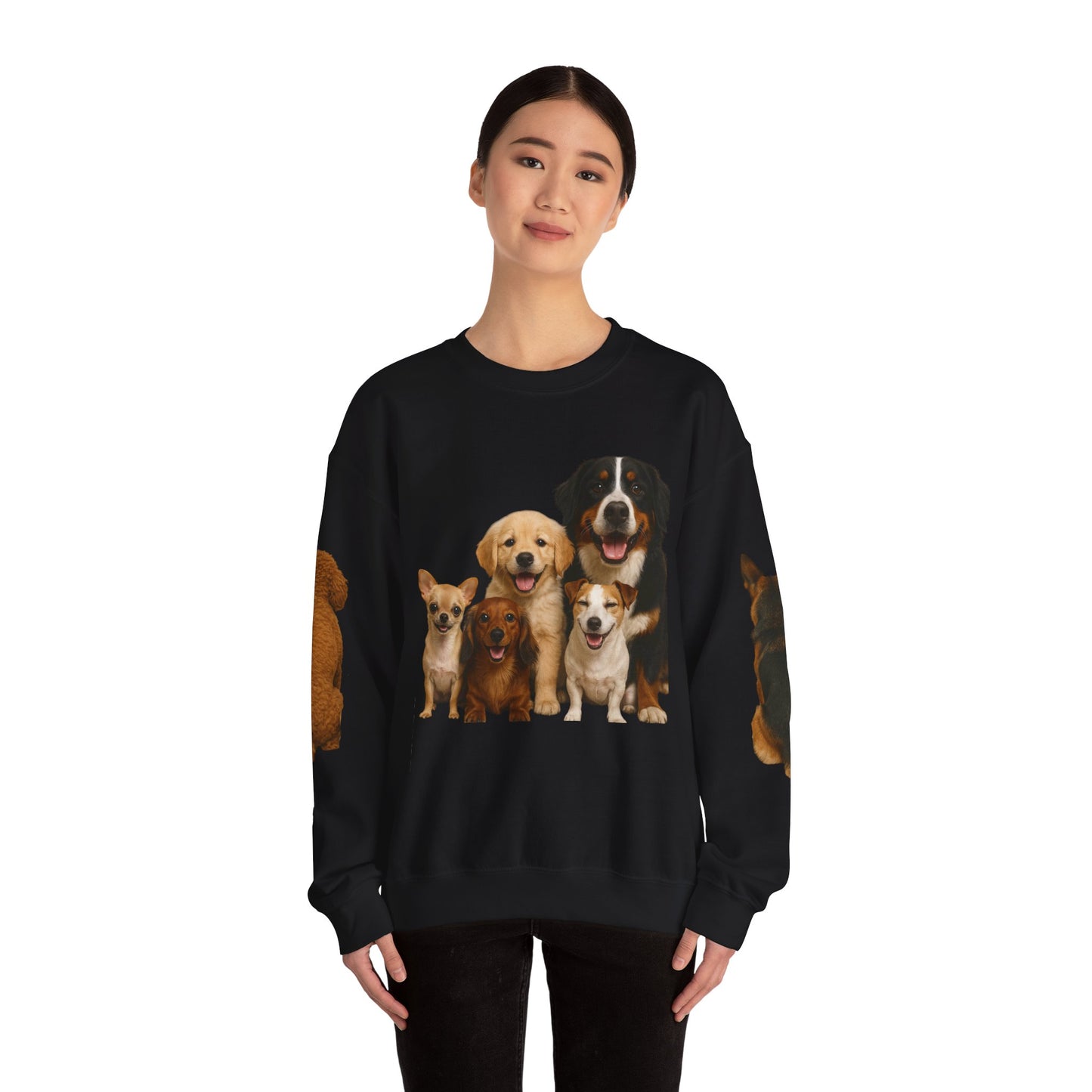 Dog Pack Cotton Crewneck Sweatshirt OEKO-TEX Certified – Cute Puppy Family Print