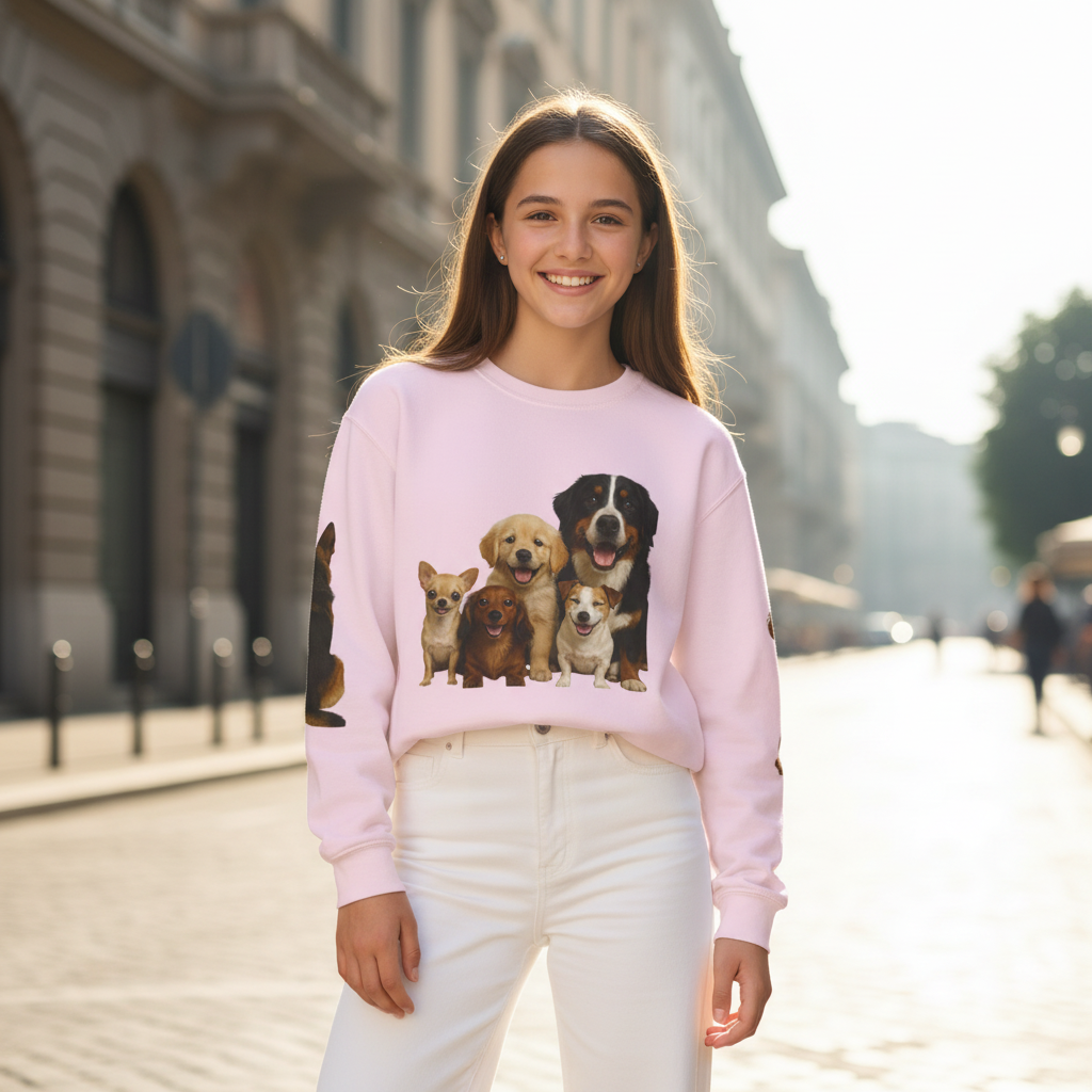 Dog Pack Cotton Crewneck Sweatshirt OEKO-TEX Certified – Cute Puppy Family Print