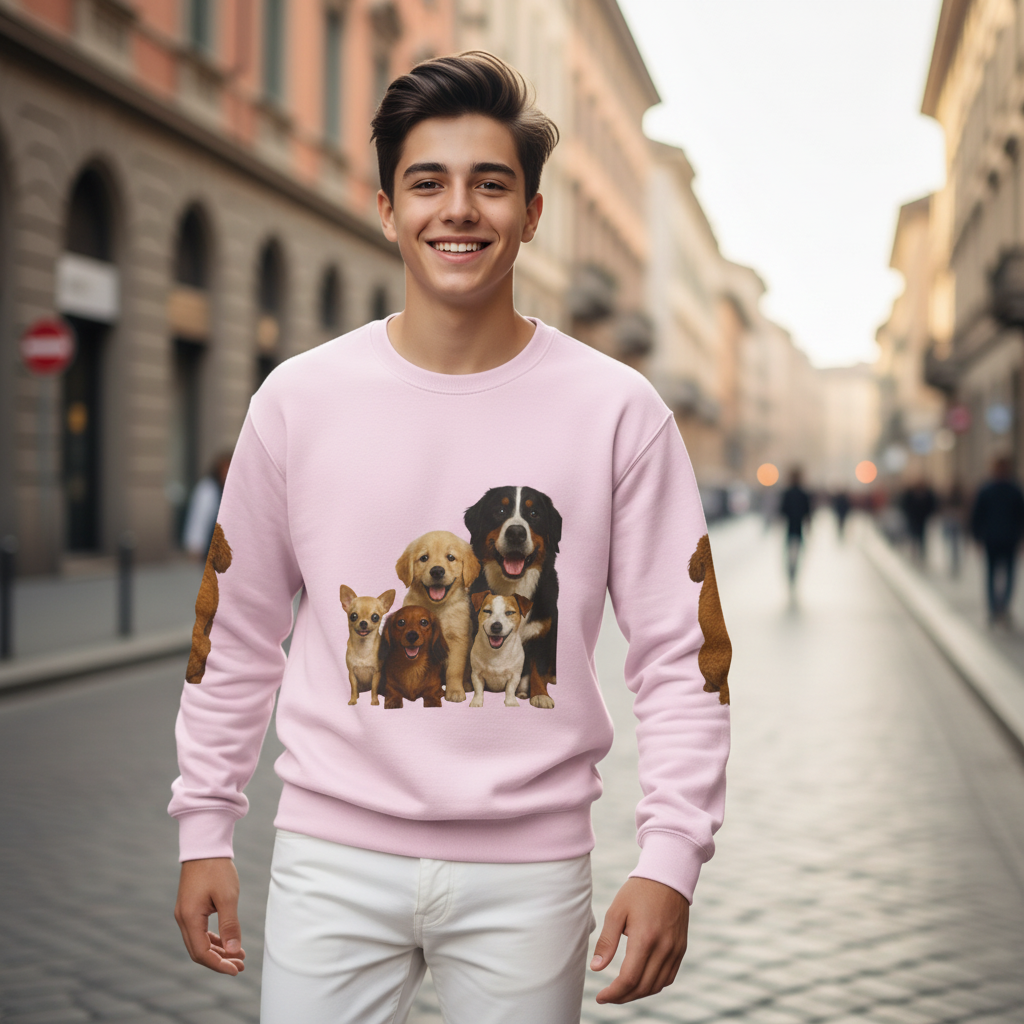 Dog Pack Cotton Crewneck Sweatshirt OEKO-TEX Certified – Cute Puppy Family Print