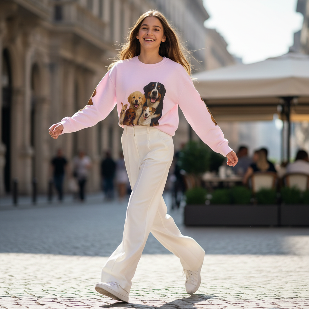 Dog Pack Cotton Crewneck Sweatshirt OEKO-TEX Certified – Cute Puppy Family Print