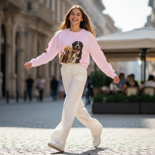 Dog Pack Cotton Crewneck Sweatshirt OEKO-TEX Certified – Cute Puppy Family Print