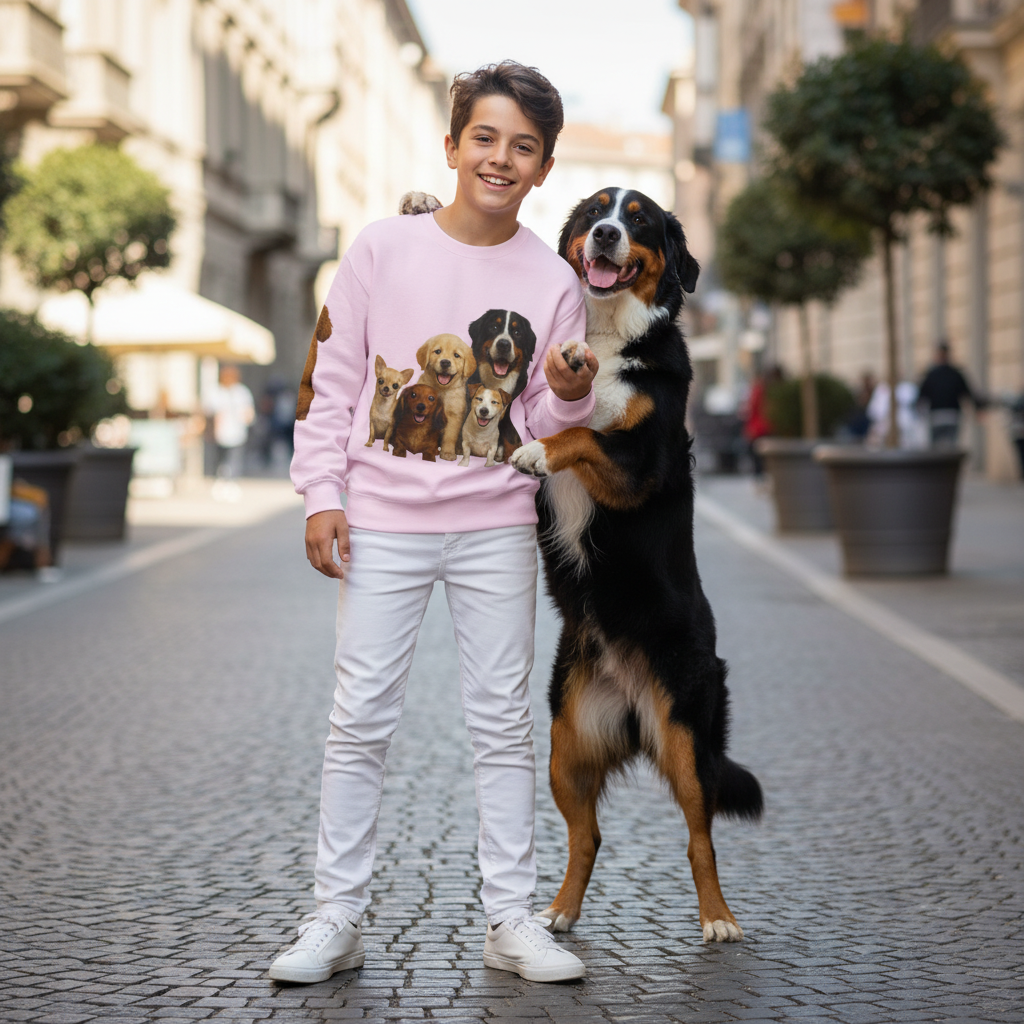 Dog Pack Cotton Crewneck Sweatshirt OEKO-TEX Certified – Cute Puppy Family Print