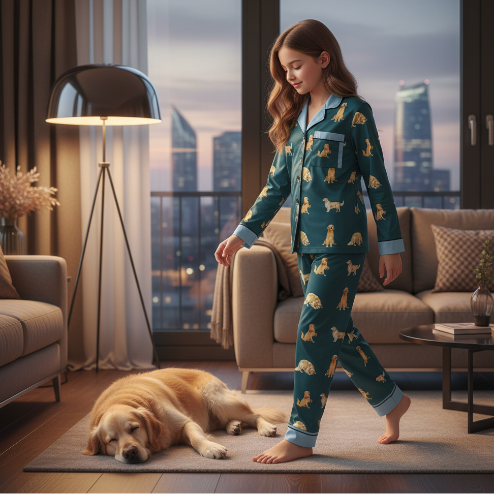 Unisex Satin Pajama Set PJ — Golden Retriever  Lightweight  Travel Sleepwear