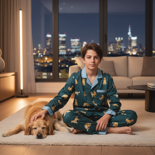 Unisex Satin Pajama Set PJ — Golden Retriever  Lightweight  Travel Sleepwear
