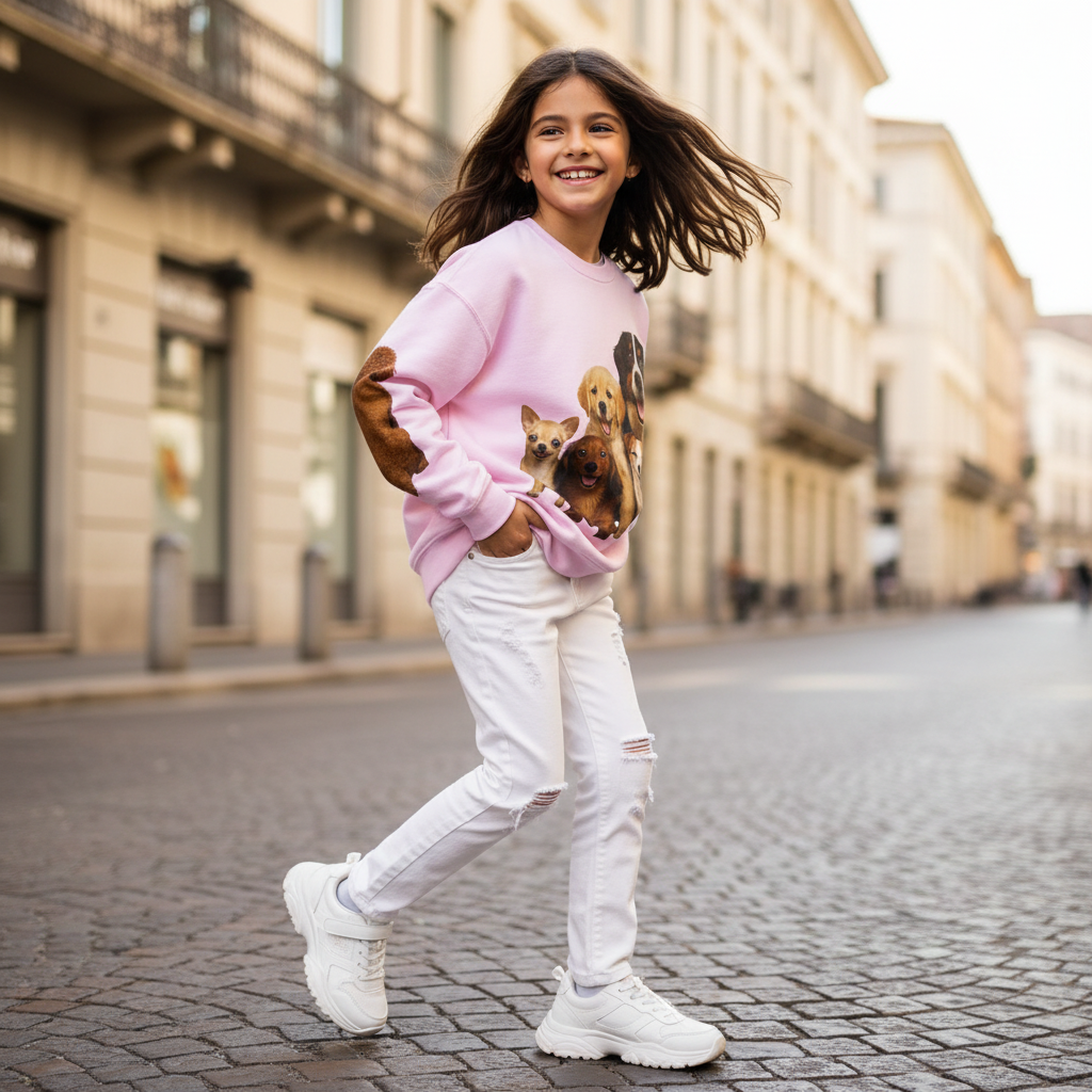 Dog Pack Cotton Crewneck Sweatshirt OEKO-TEX Certified – Cute Puppy Family Print